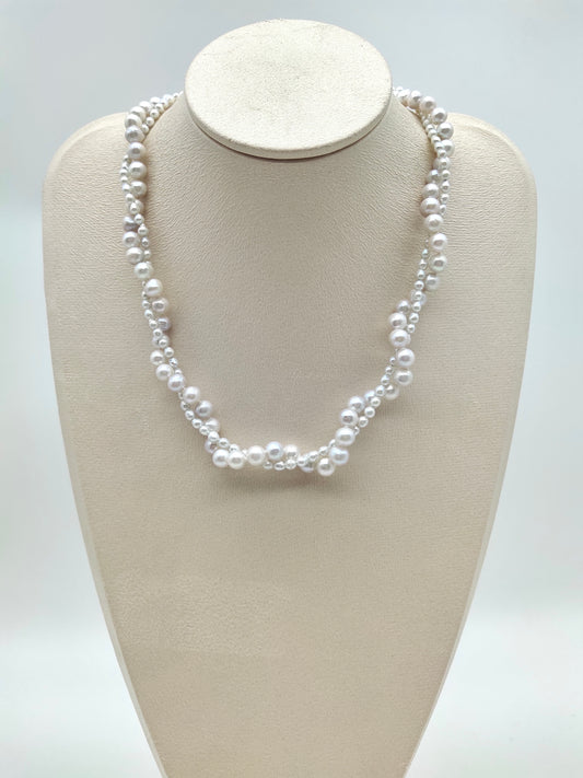 WHITE FRESHWATER PEARL TWISTED NECKLACE