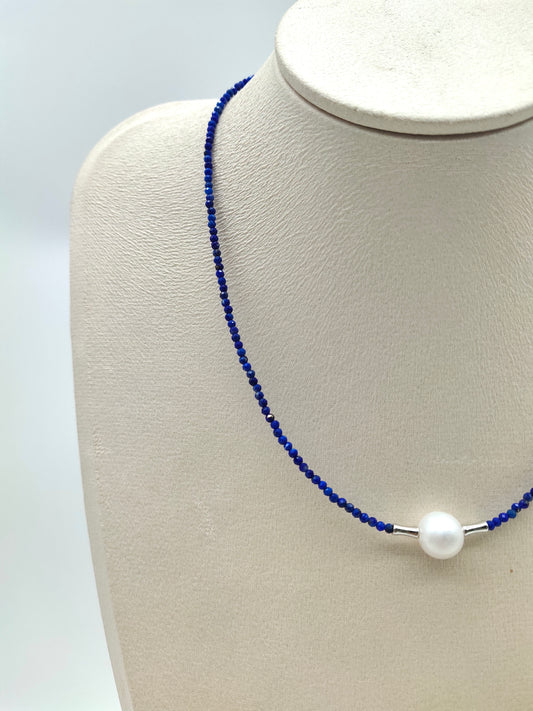 NATURAL LAPIS LAZULI NECKLACE WITH FRESHWATER PEARL