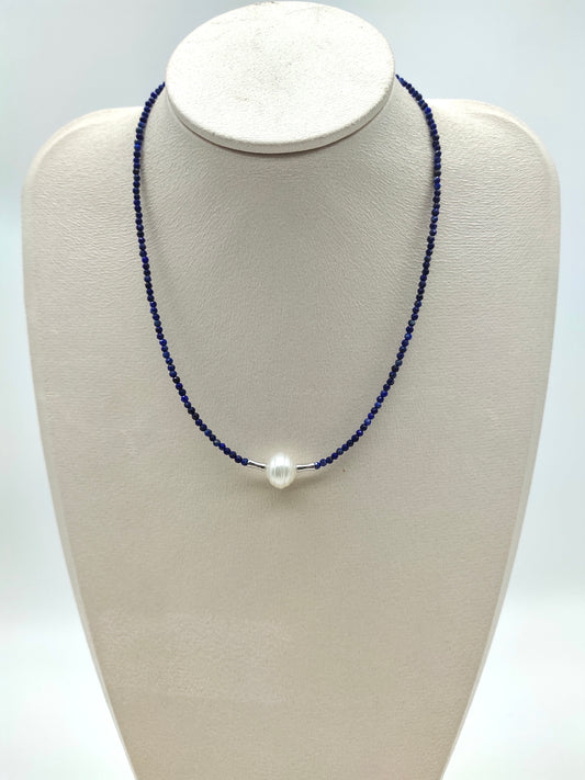 NATURAL LAPIS LAZULI NECKLACE WITH SOUTHSEA PEARL