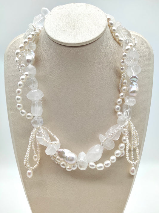 FRESHWATER PEARL WITH WHITE CRYSTAL QUARTZ NECKLACE