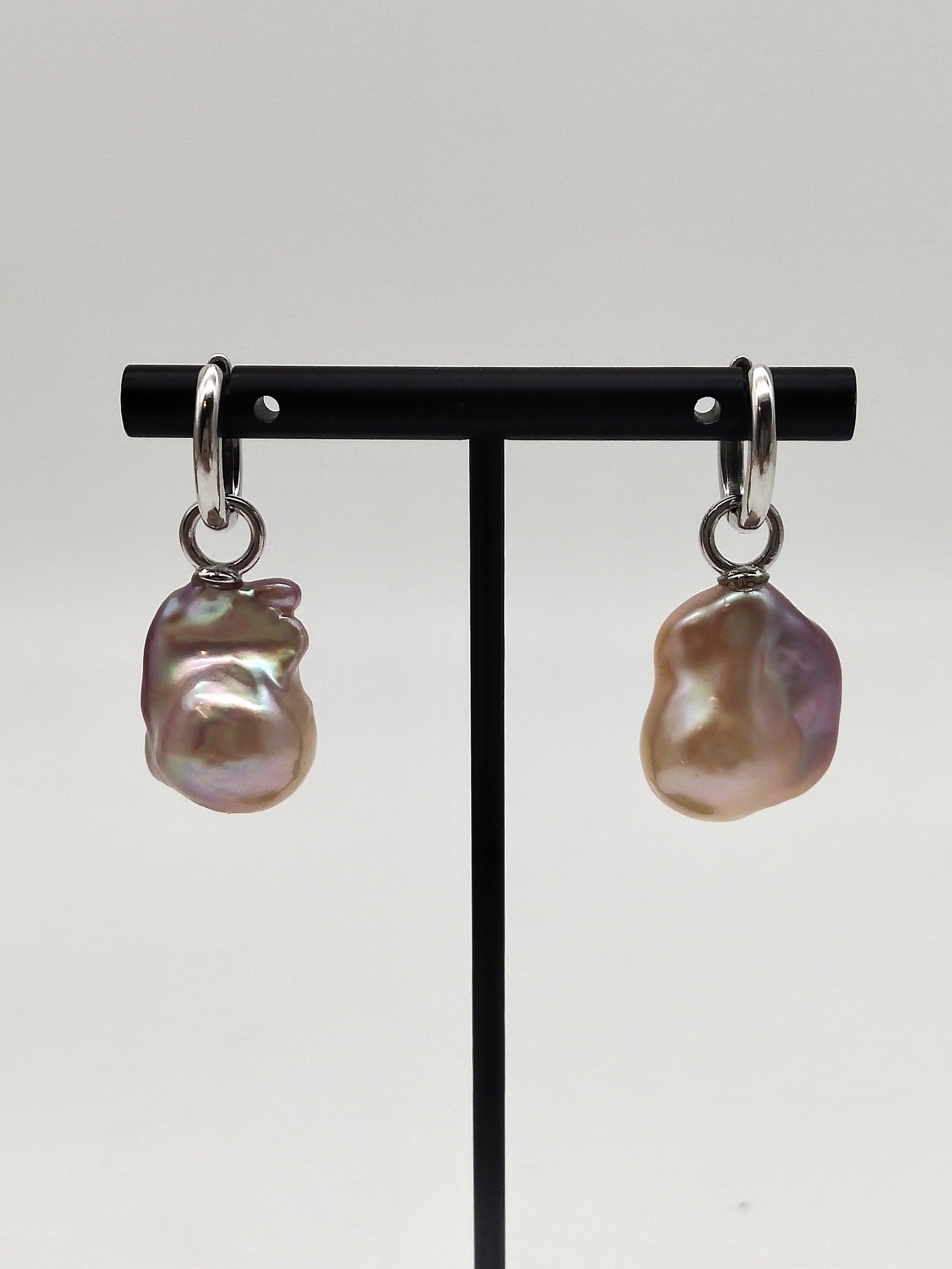 NATURAL PINK LARGE BAROQUE PEARL EARRINGS