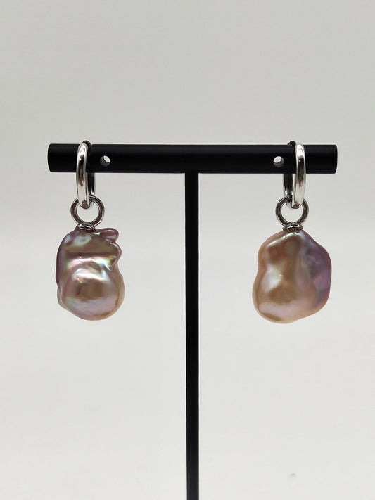 NATURAL PINK LARGE BAROQUE PEARL EARRINGS
