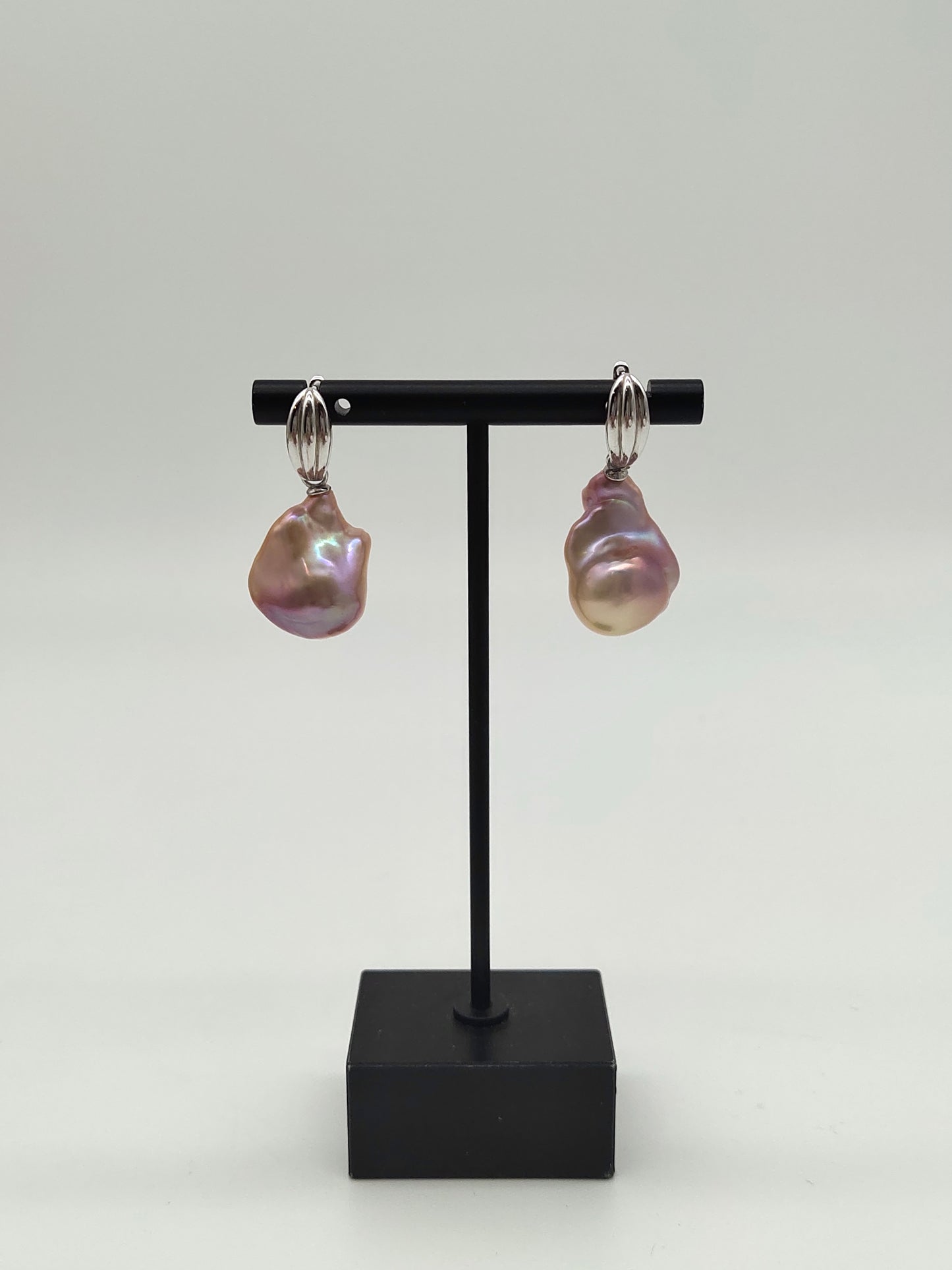 NATURAL PINK LARGE BAROQUE PEARL EARRINGS