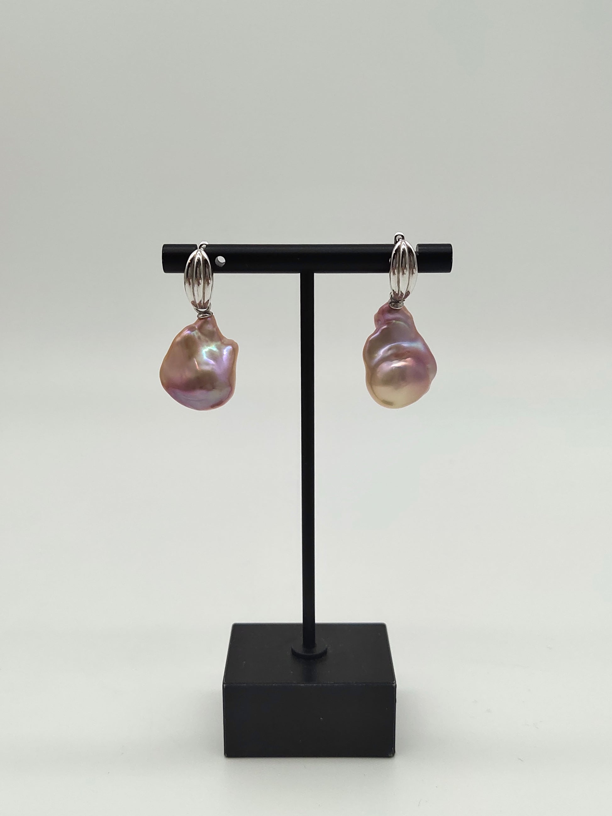 NATURAL PINK LARGE BAROQUE PEARL EARRINGS