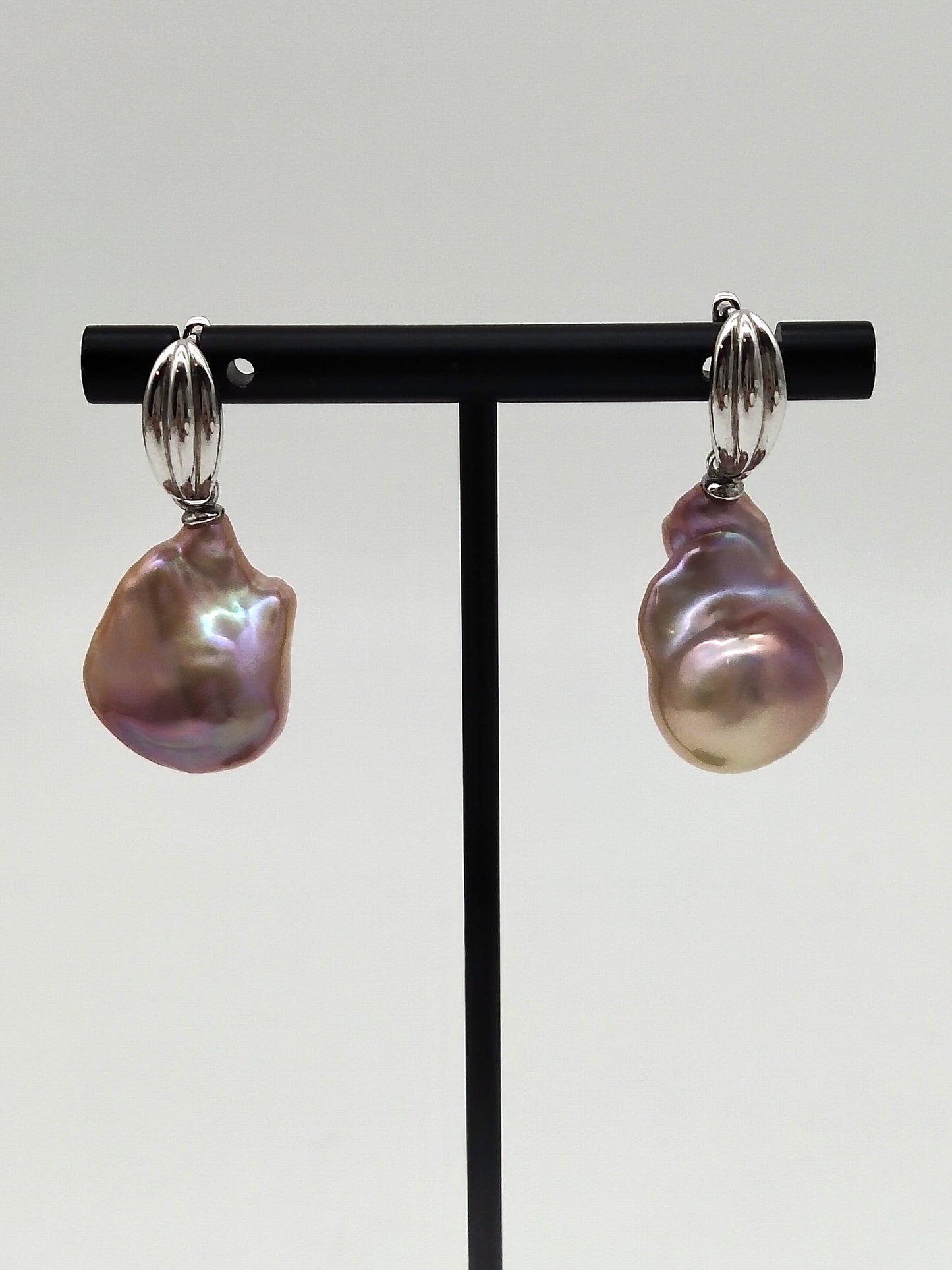 NATURAL PINK LARGE BAROQUE PEARL EARRINGS