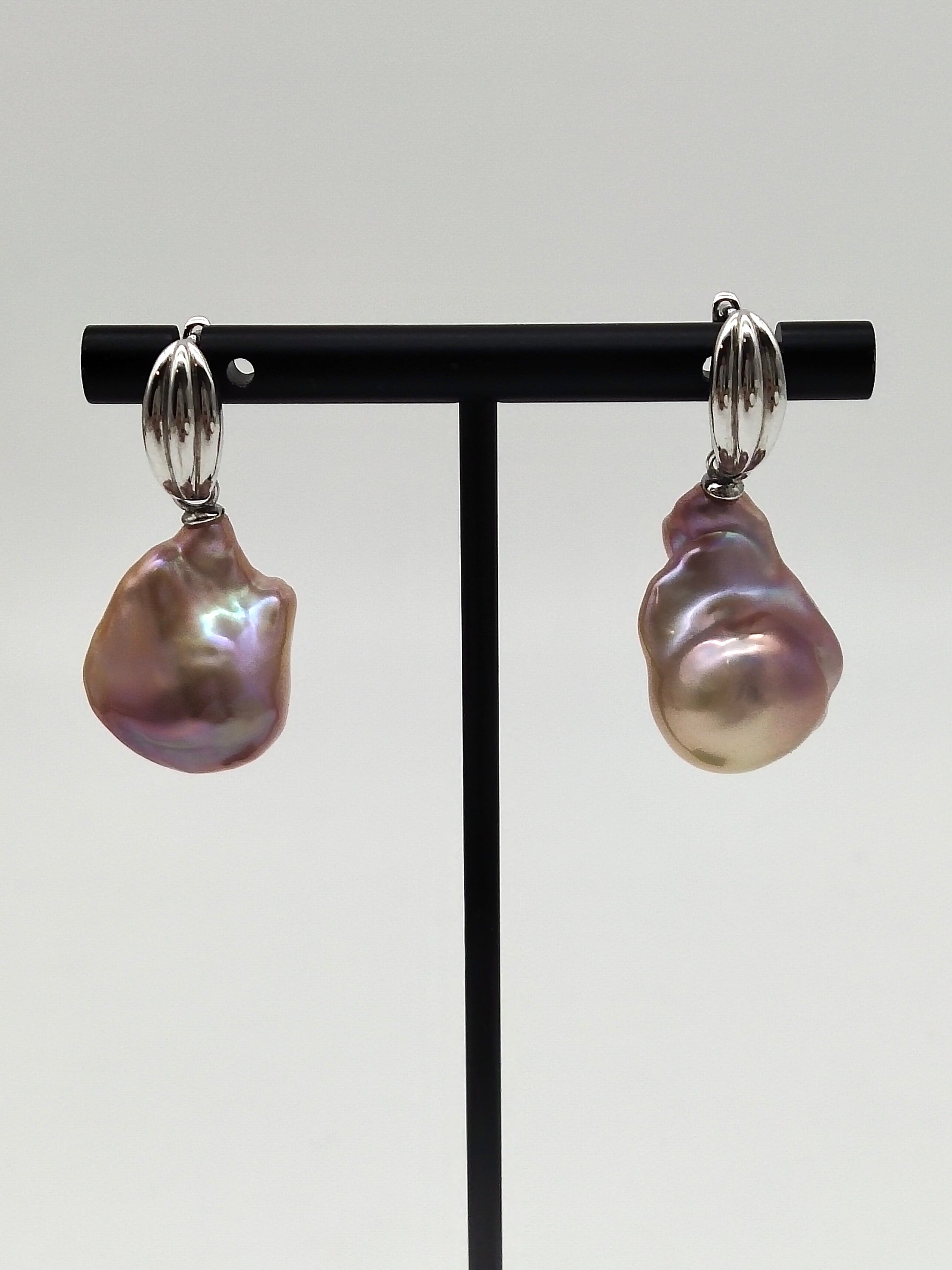 NATURAL PINK LARGE BAROQUE PEARL EARRINGS