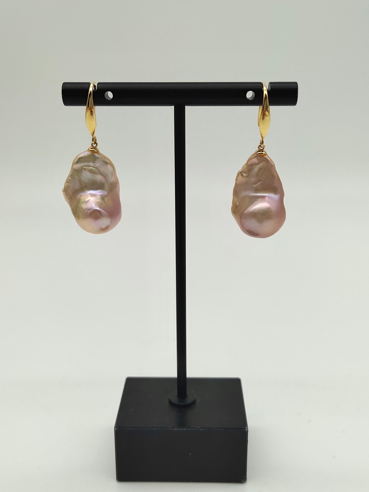 NATURAL PINK LARGE BAROQUE PEARL EARRINGS