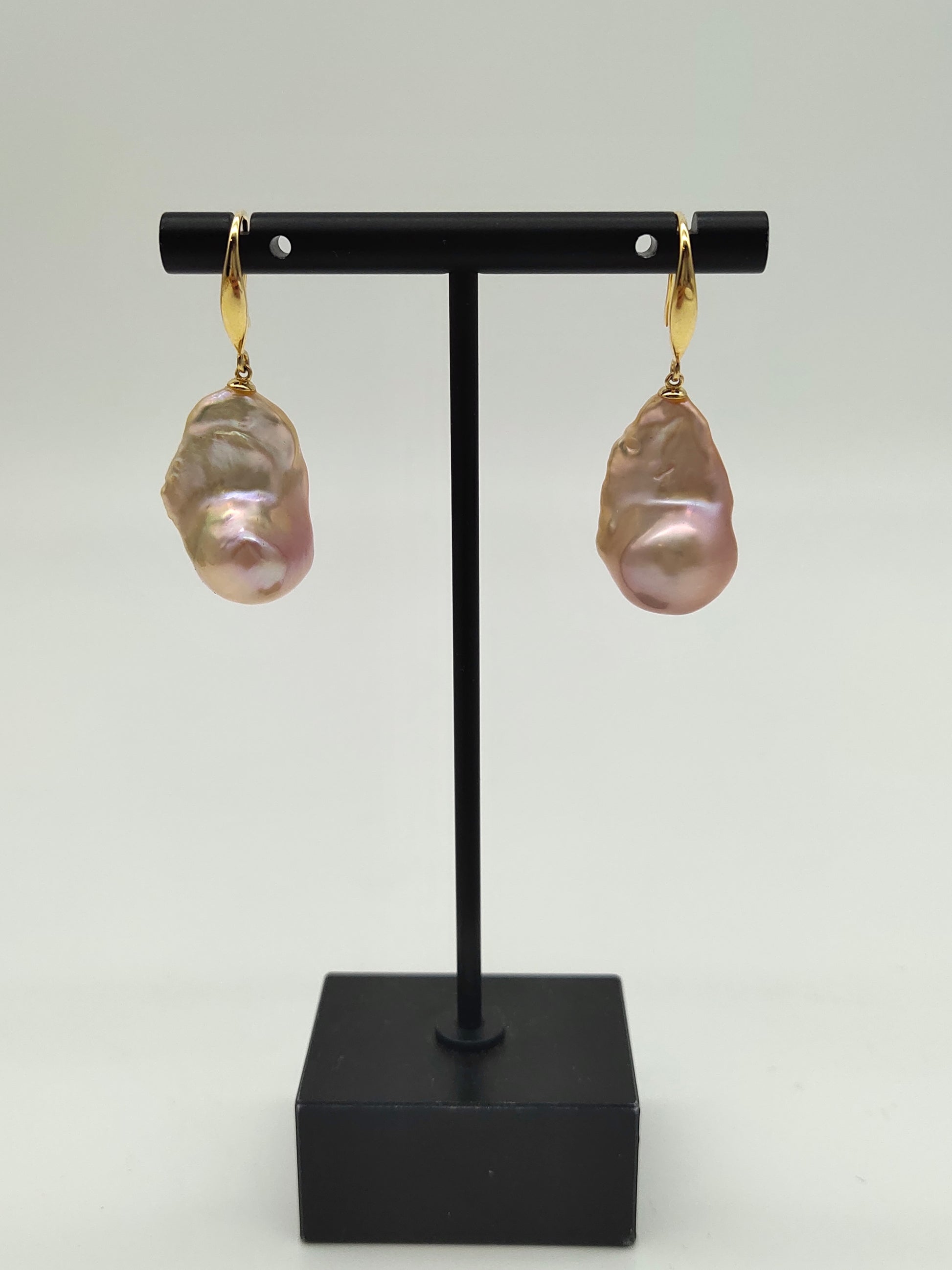 NATURAL PINK LARGE BAROQUE PEARL EARRINGS