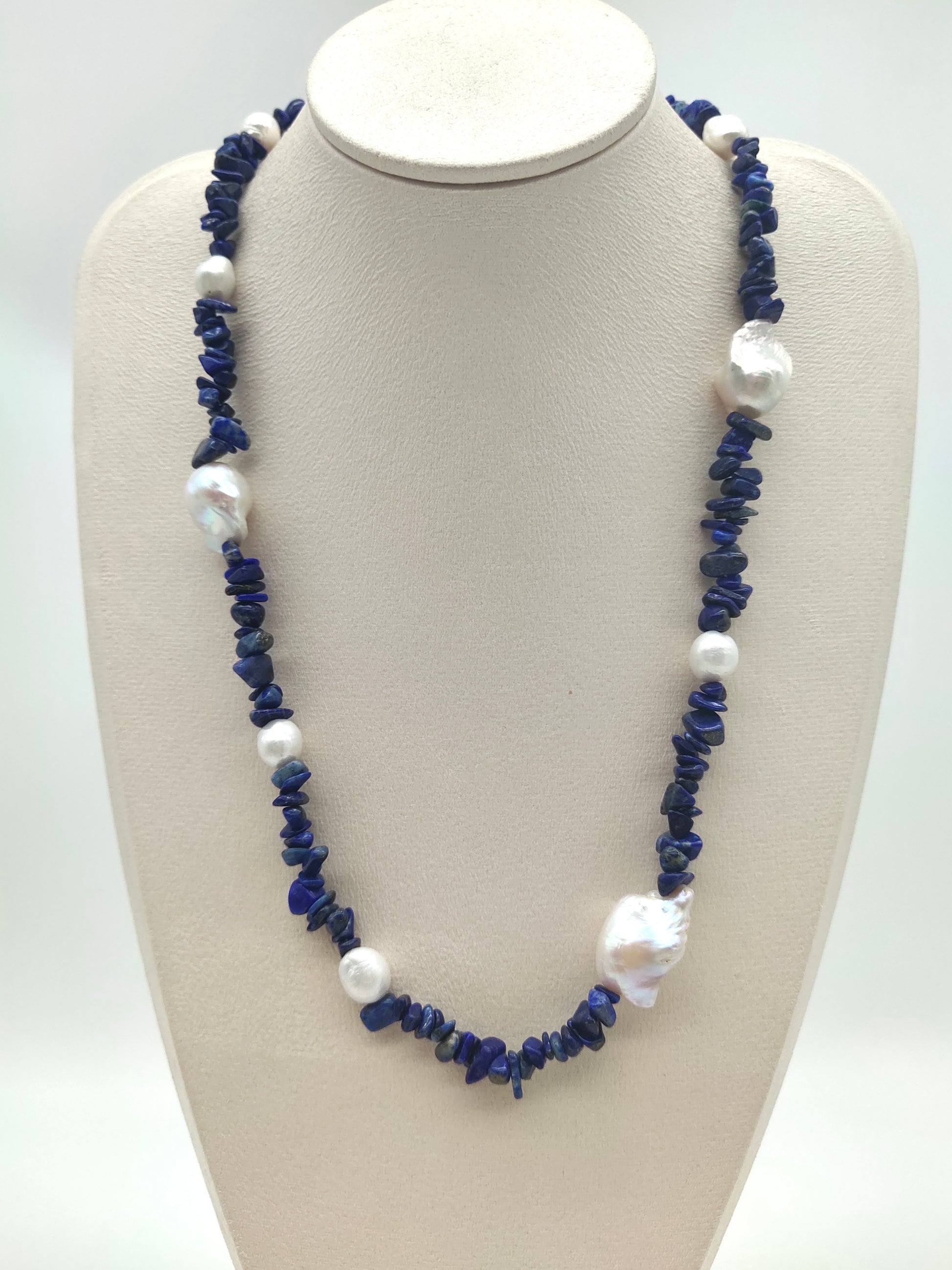 NATURAL LAPIS LAZULI WITH FRESHWATER PEARL NECKLACE
