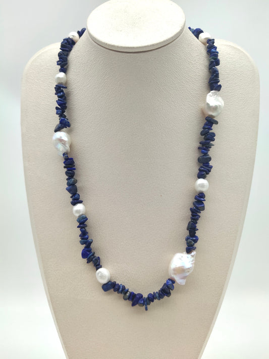 NATURAL LAPIS LAZULI WITH FRESHWATER PEARL NECKLACE