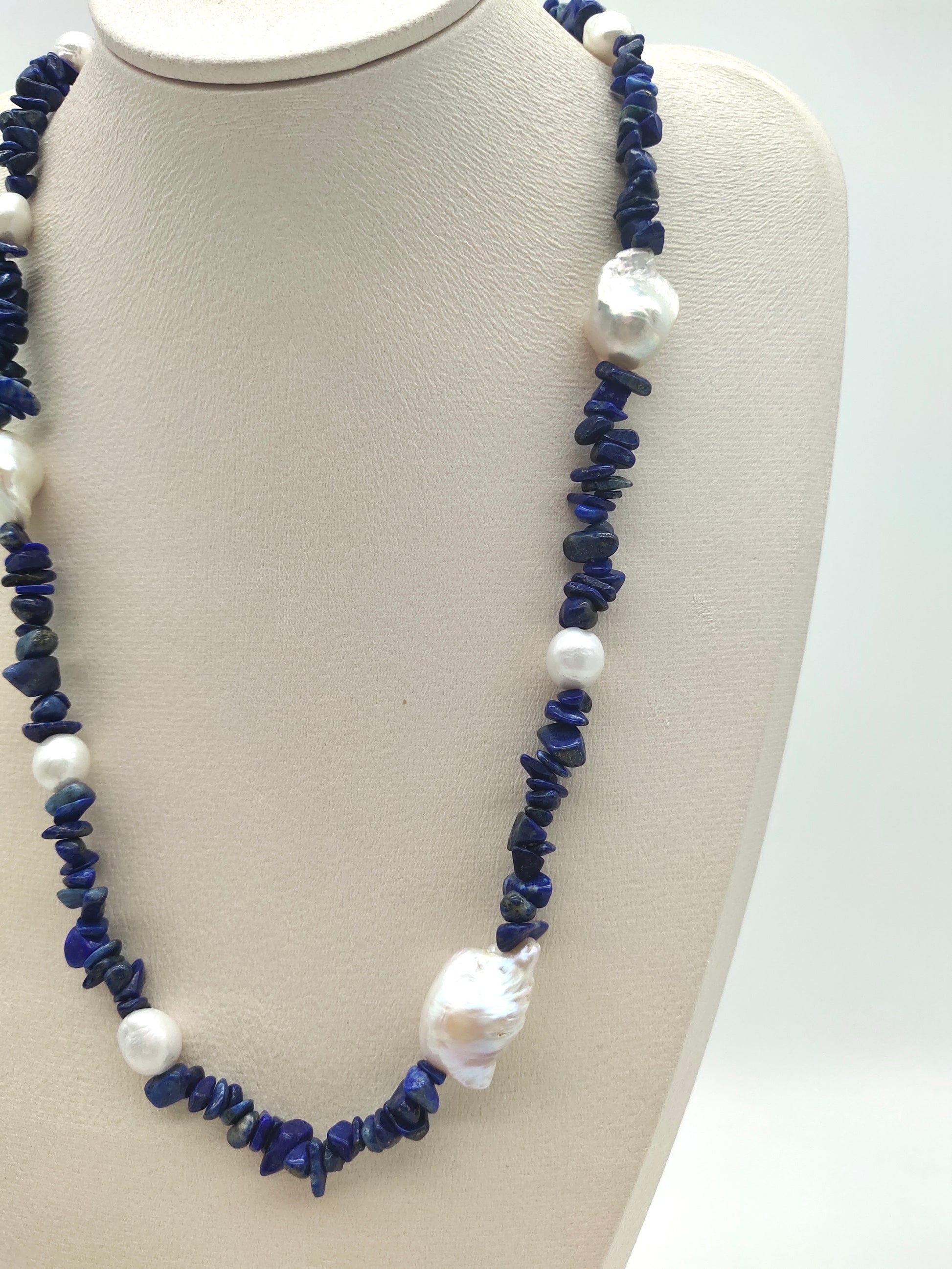 NATURAL LAPIS LAZULI WITH FRESHWATER PEARL NECKLACE