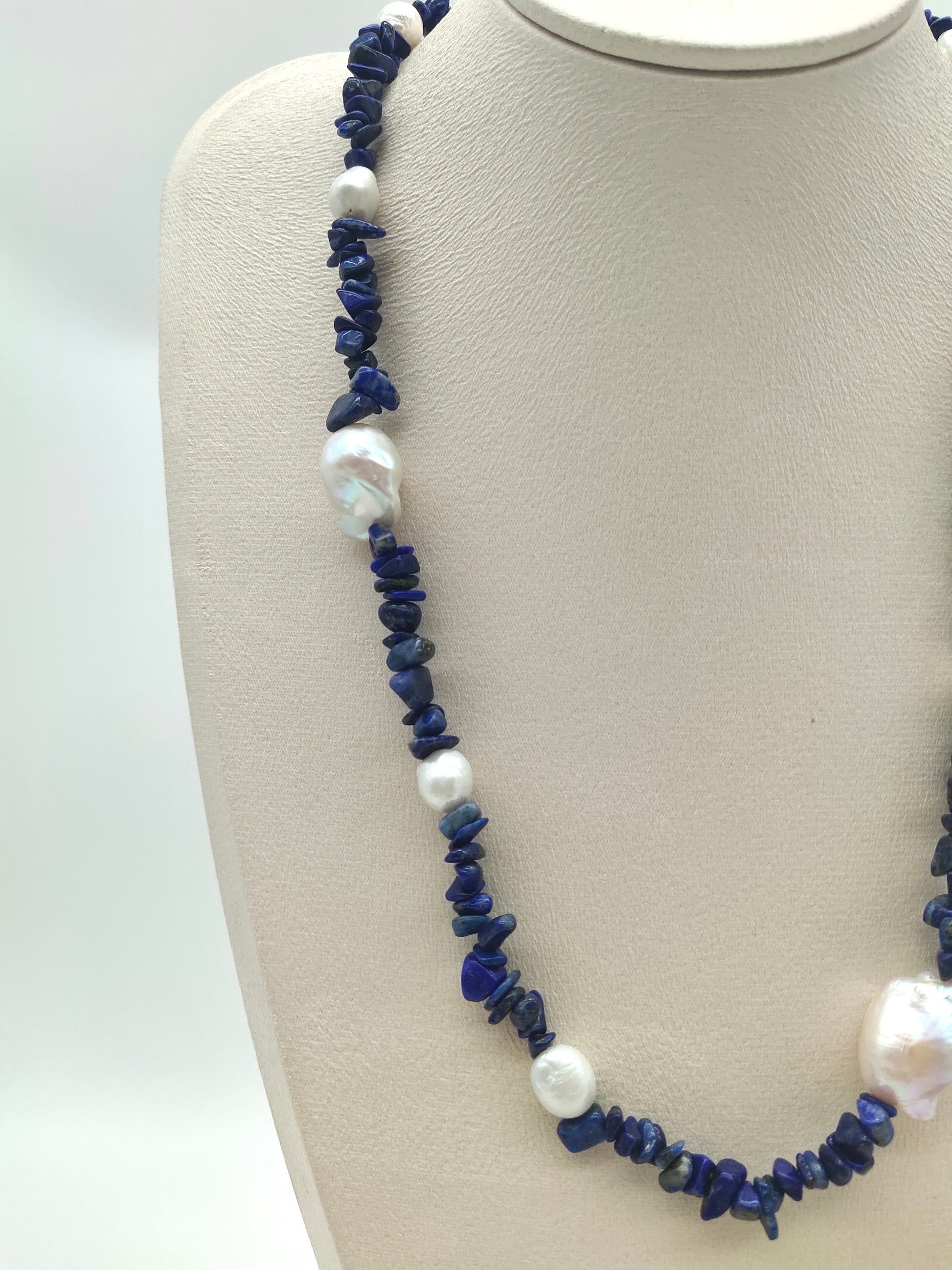 NATURAL LAPIS LAZULI WITH FRESHWATER PEARL NECKLACE