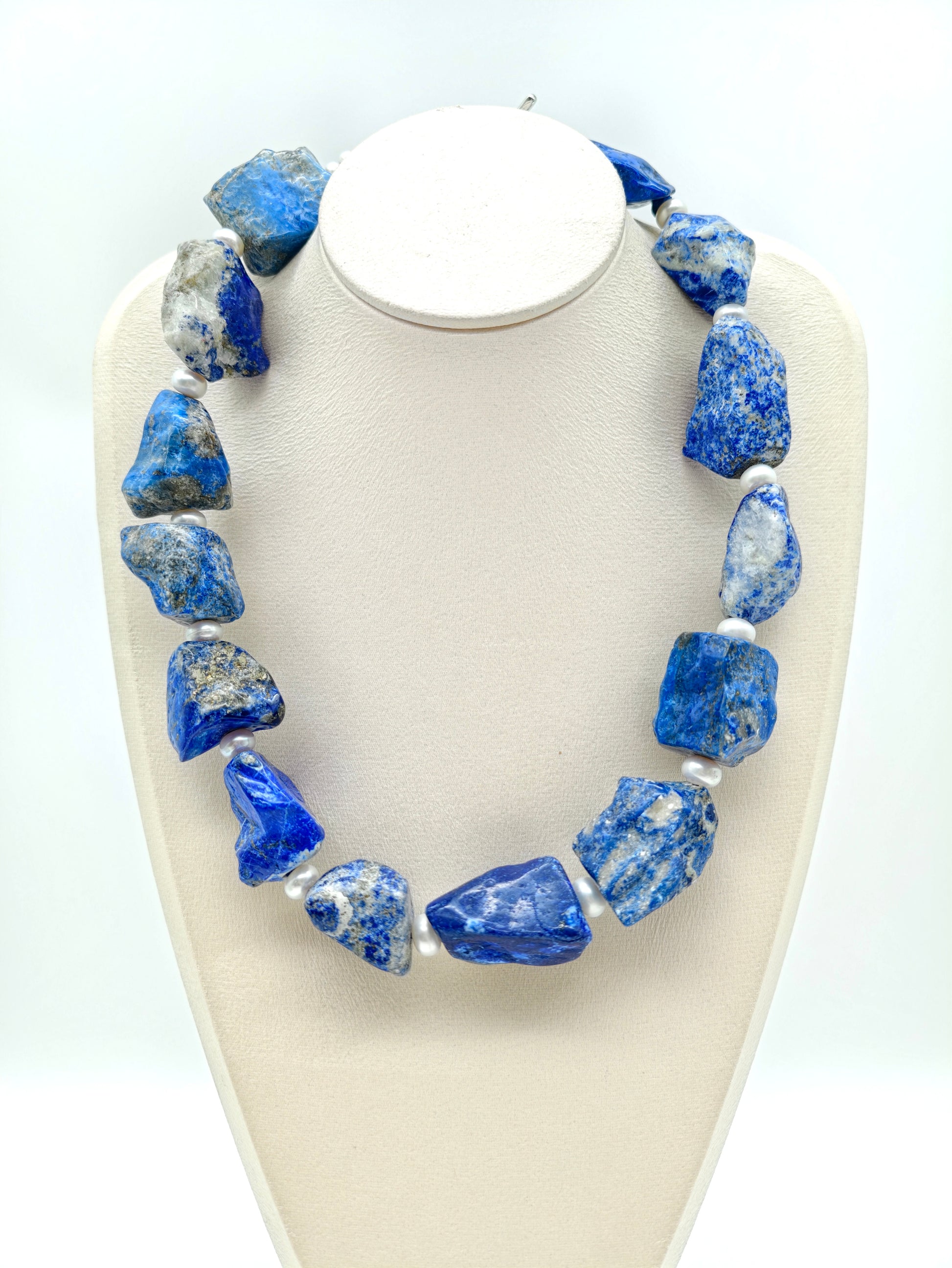 RAW NATURAL LAPIS LAZULI FRESHWATER PEARL NECKLACE