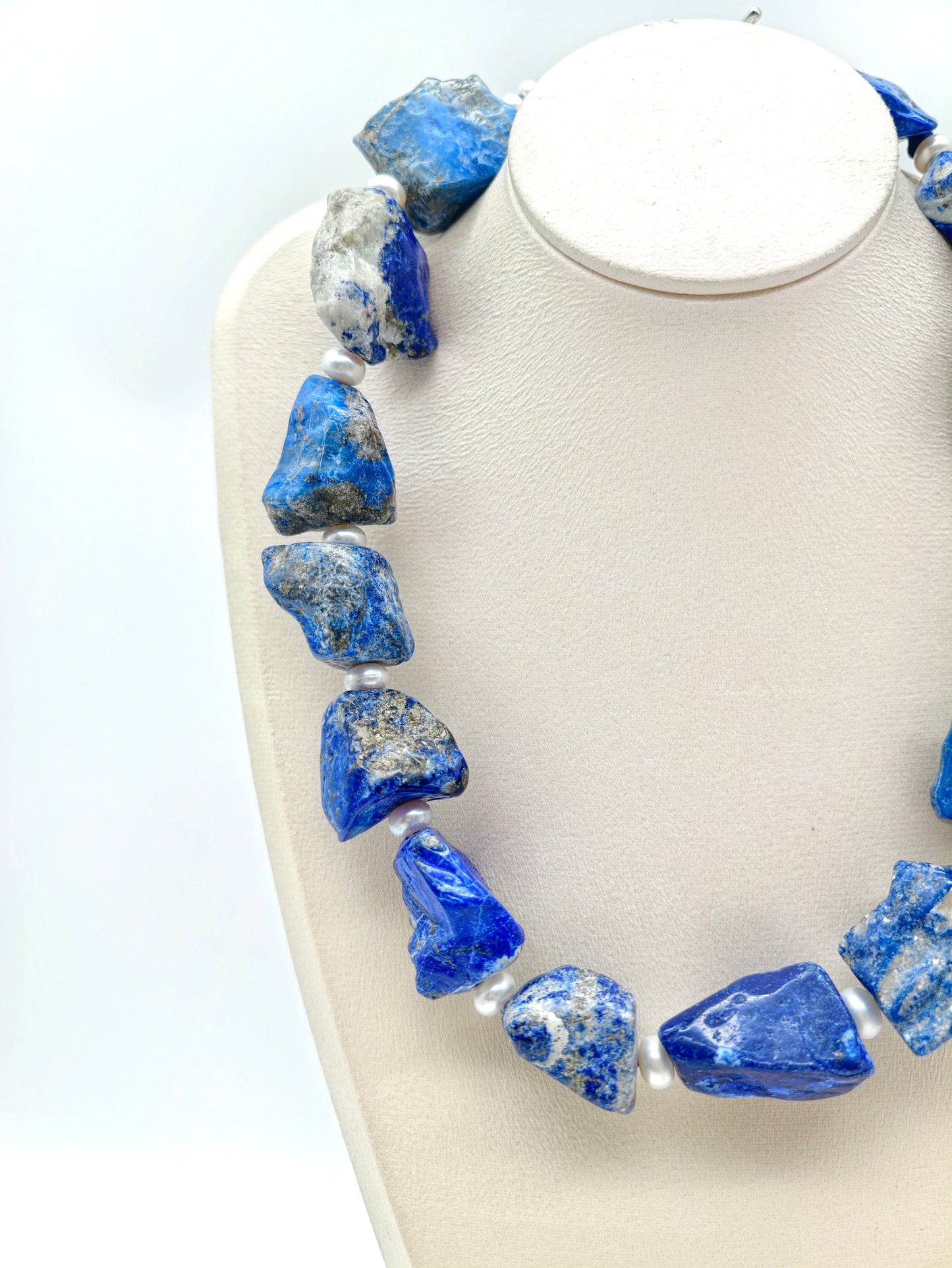 RAW NATURAL LAPIS LAZULI FRESHWATER PEARL NECKLACE