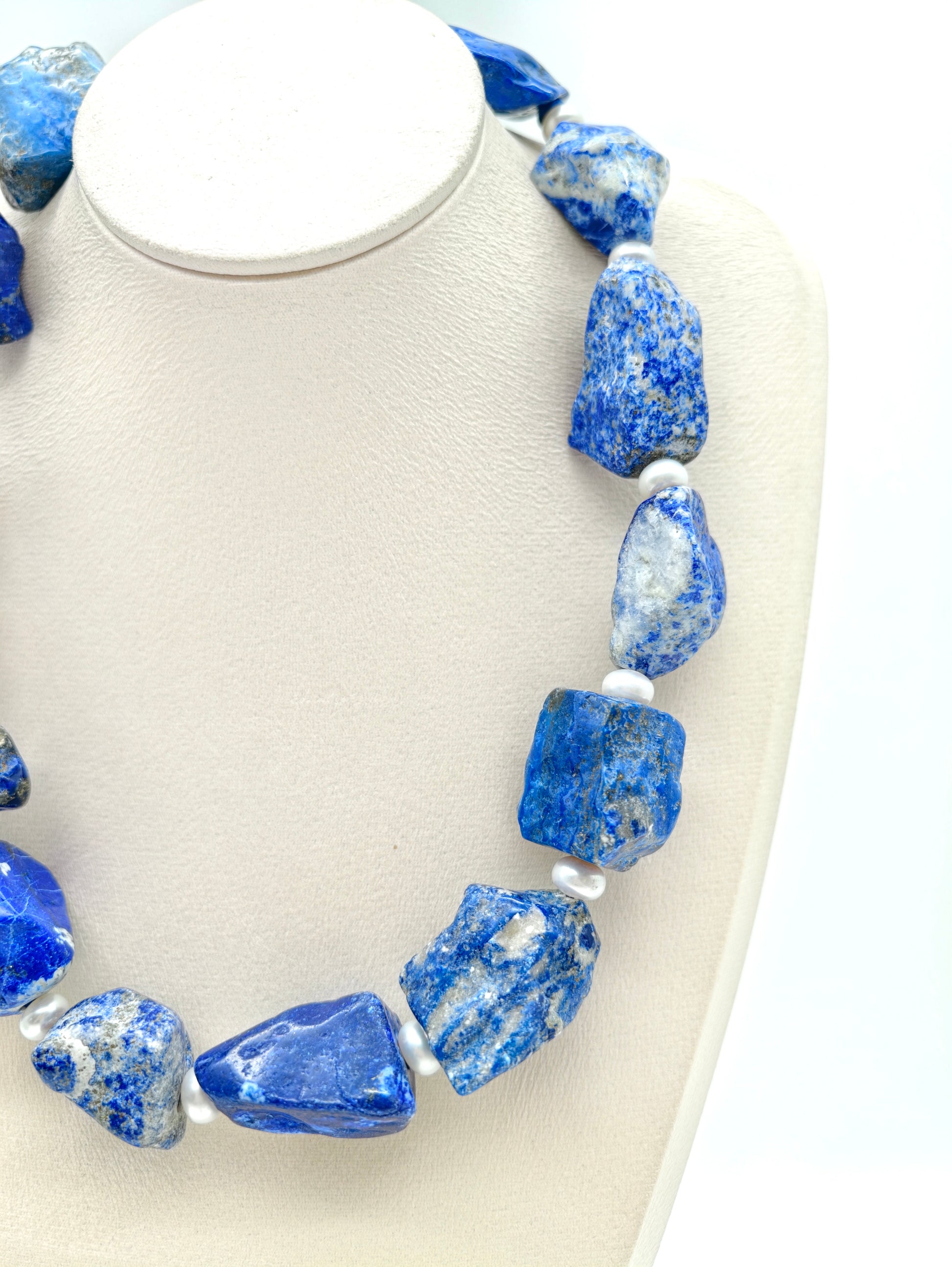 RAW NATURAL LAPIS LAZULI FRESHWATER PEARL NECKLACE