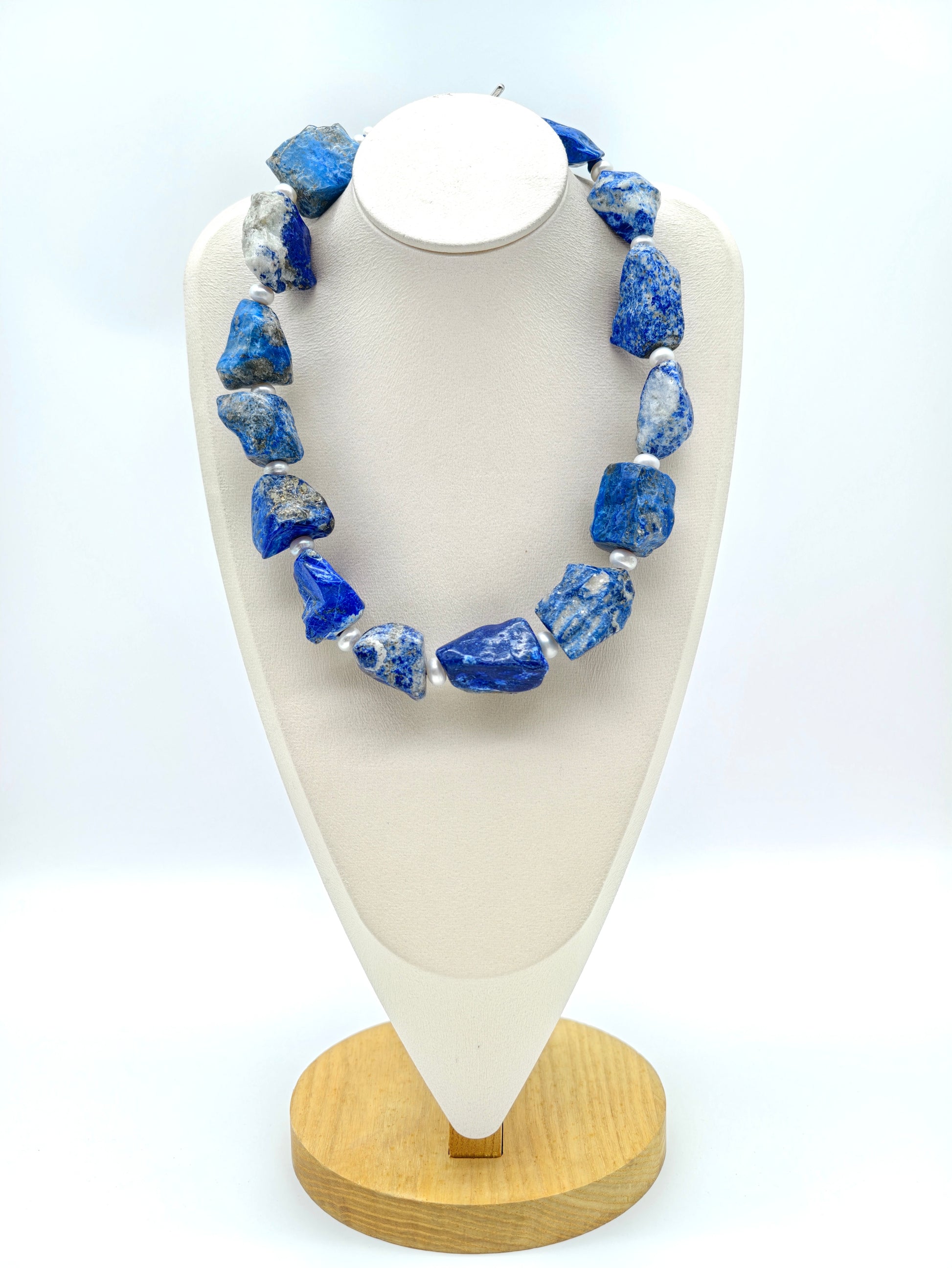 RAW NATURAL LAPIS LAZULI FRESHWATER PEARL NECKLACE