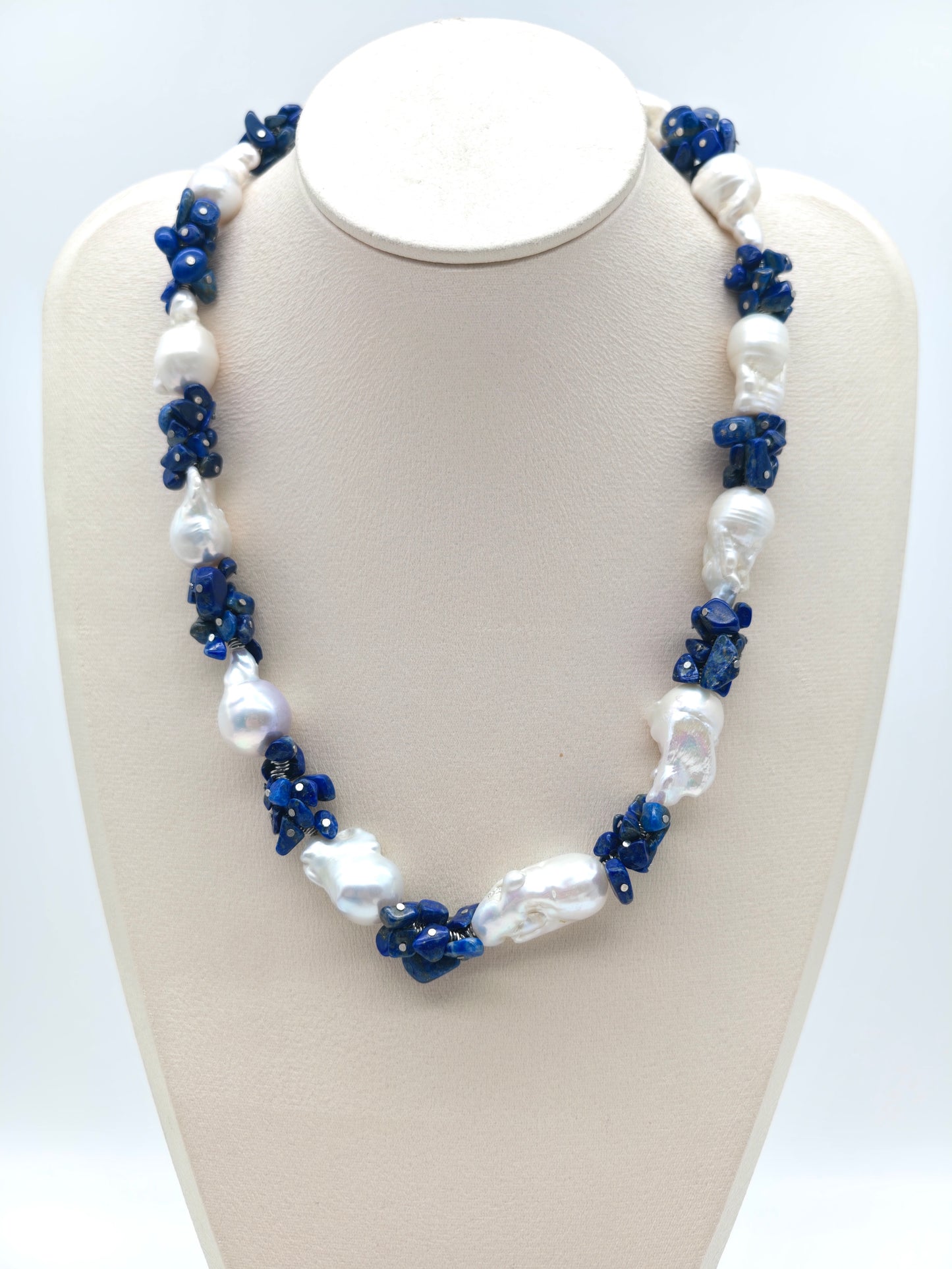 LARGE BAROQUE PEARL & LAPIS LAZULI NECKLACE