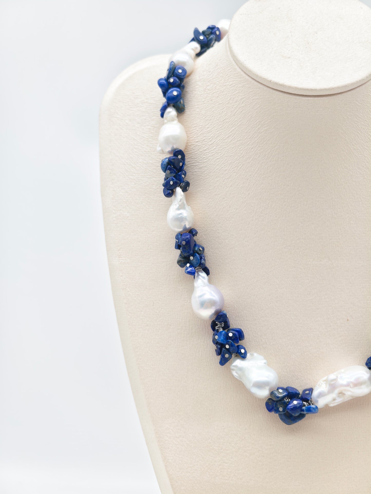 LARGE BAROQUE PEARL & LAPIS LAZULI NECKLACE