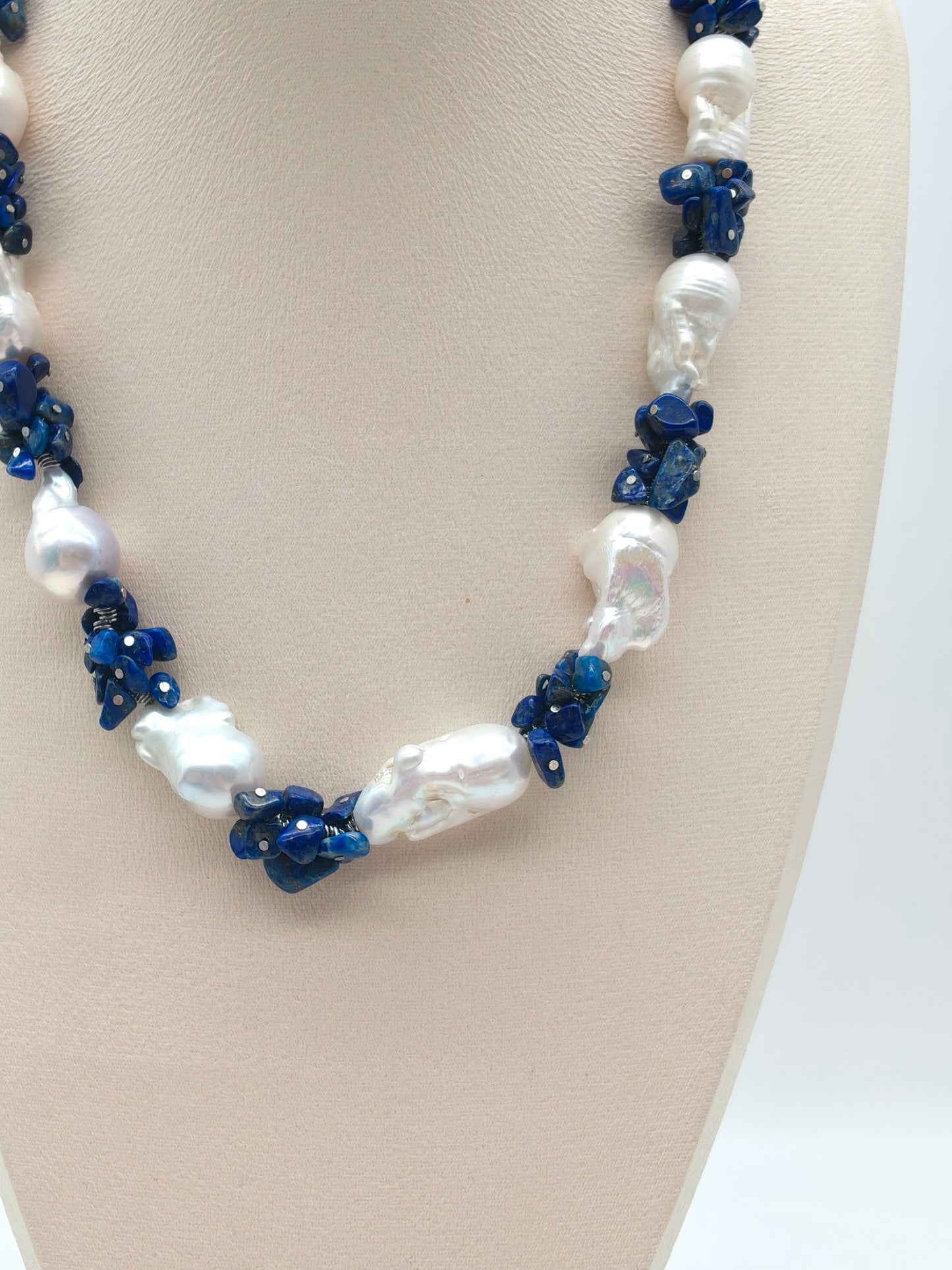 LARGE BAROQUE PEARL & LAPIS LAZULI NECKLACE
