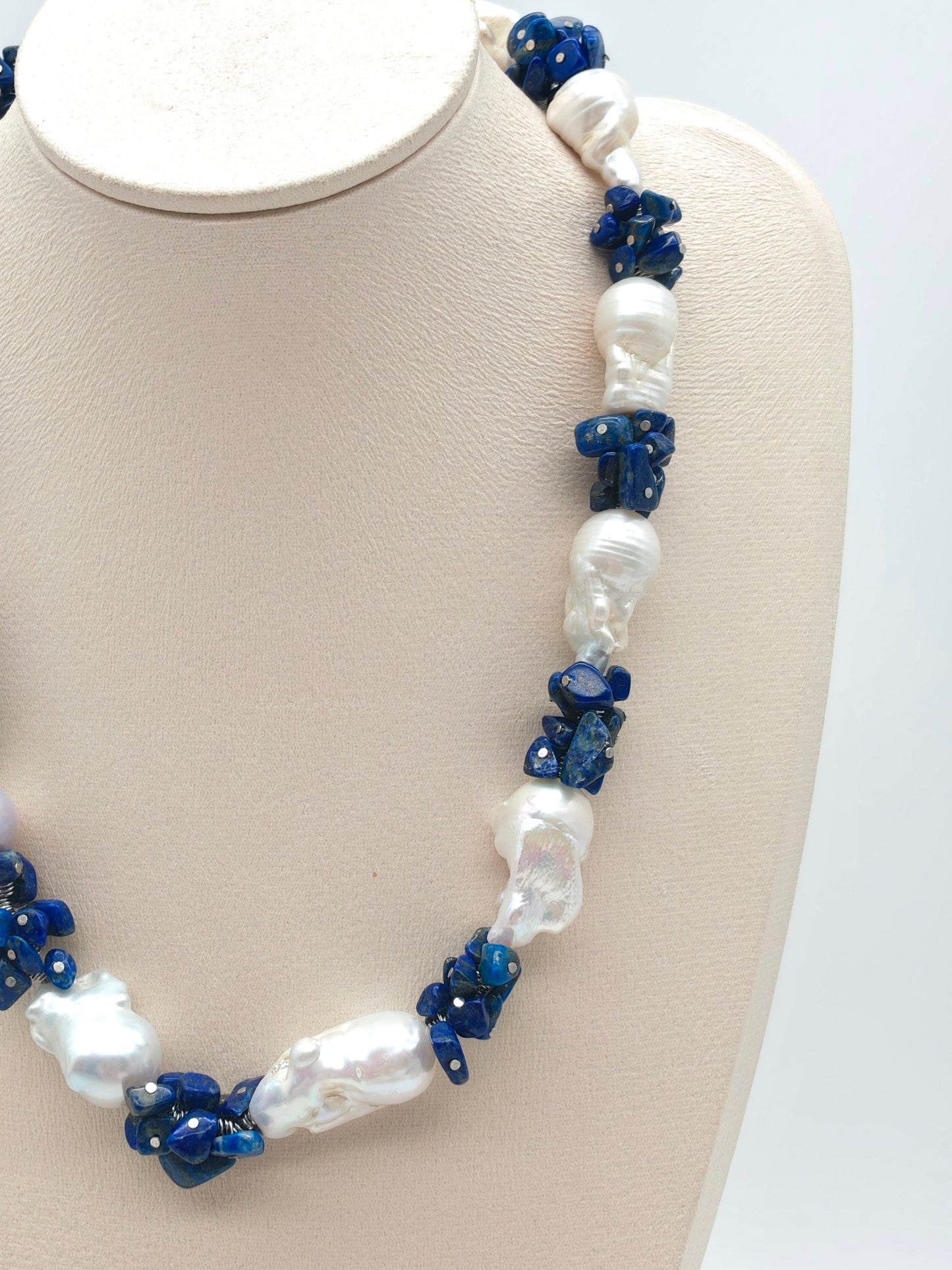 LARGE BAROQUE PEARL & LAPIS LAZULI NECKLACE