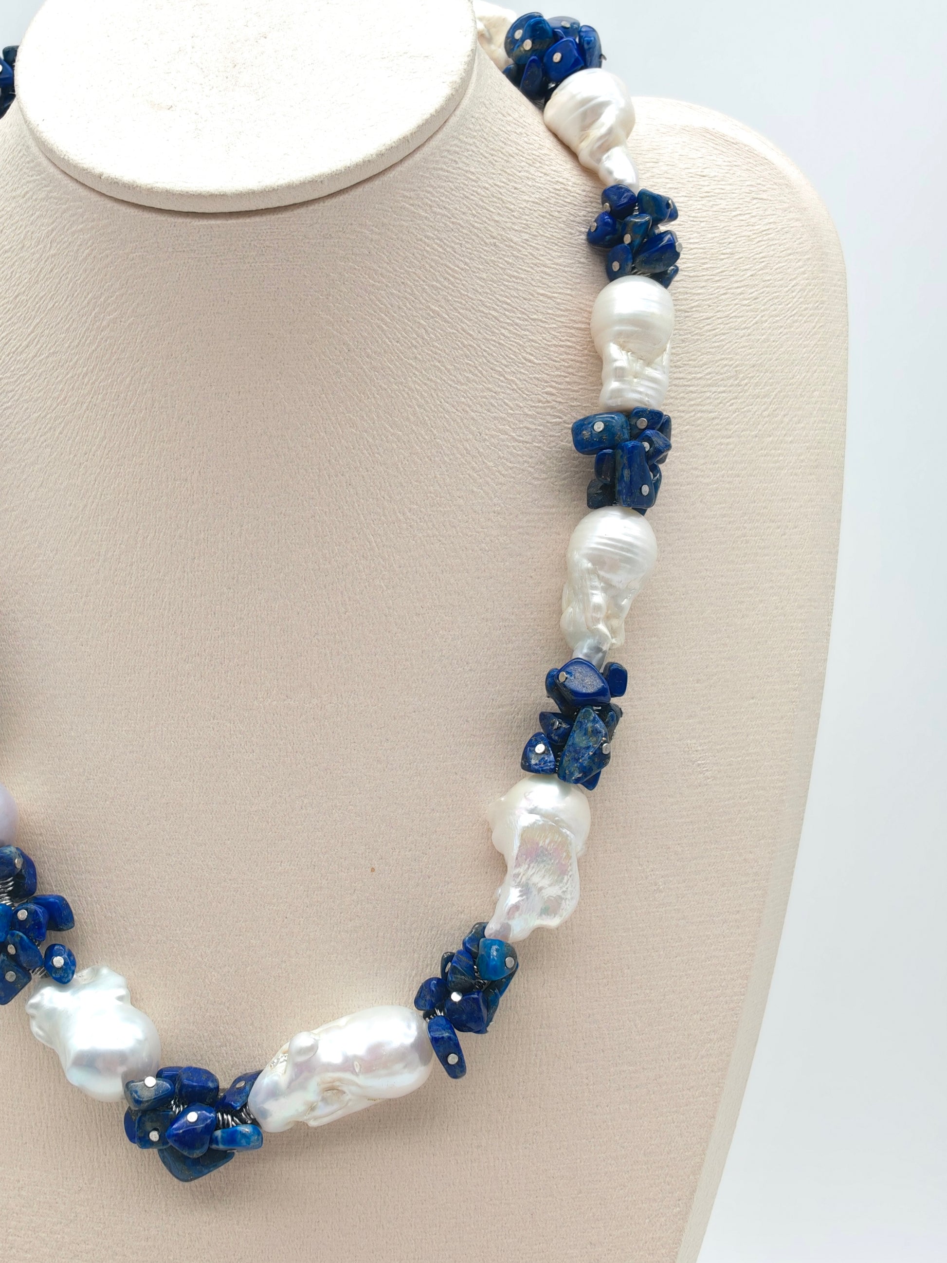 LARGE BAROQUE PEARL & LAPIS LAZULI NECKLACE