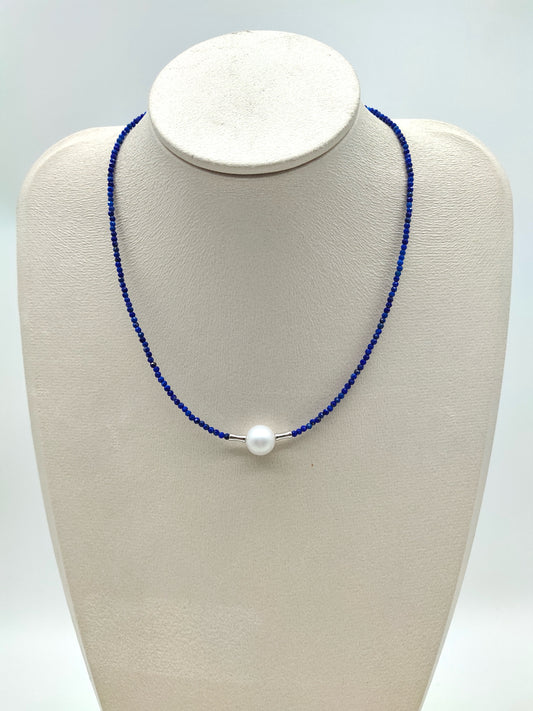 NATURAL LAPIS LAZULI NECKLACE WITH FRESHWATER PEARL