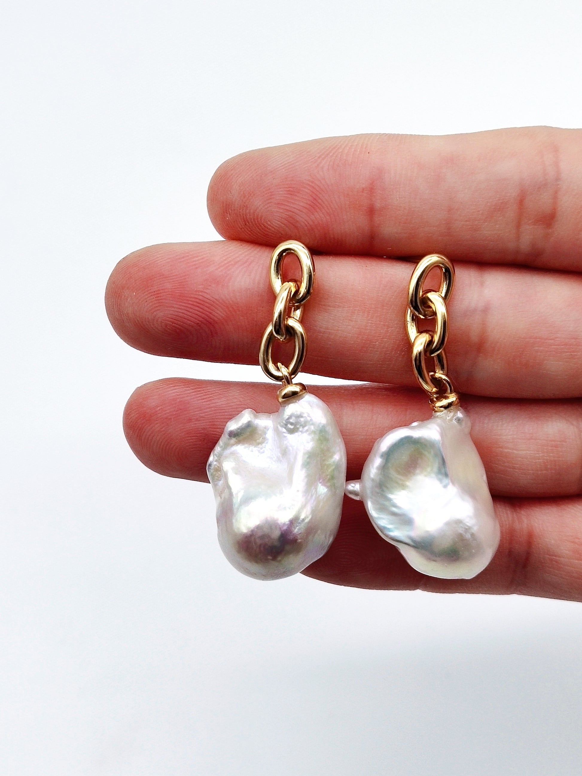 LARGE WHITE BAROQUE PEARL EARRINGS