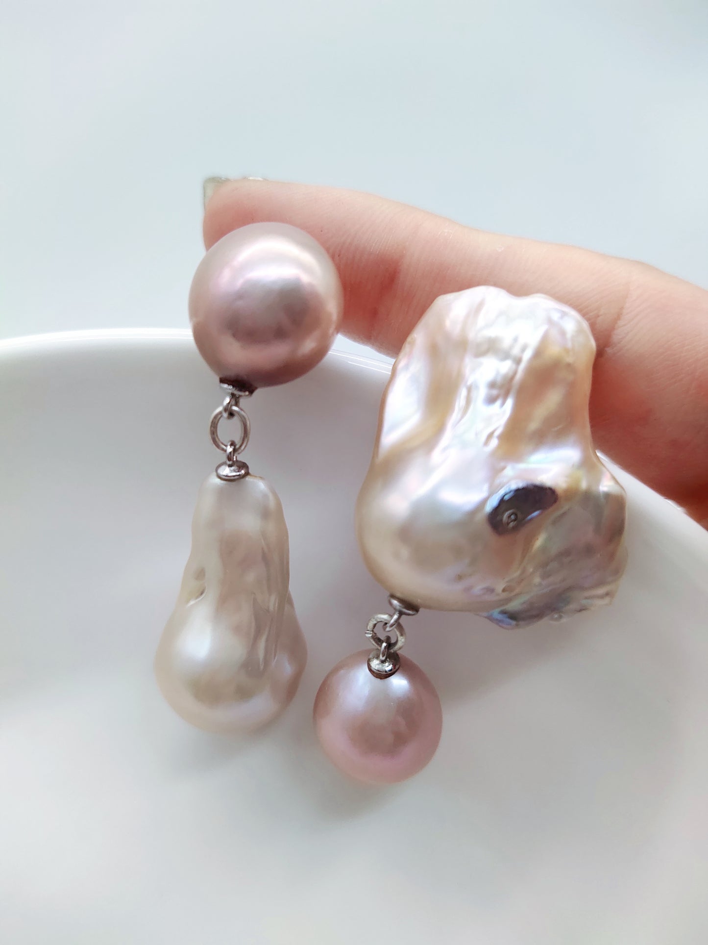 LARGE BOROQUE ASYMMETRICAL SYTLE PEARL EARRINGS