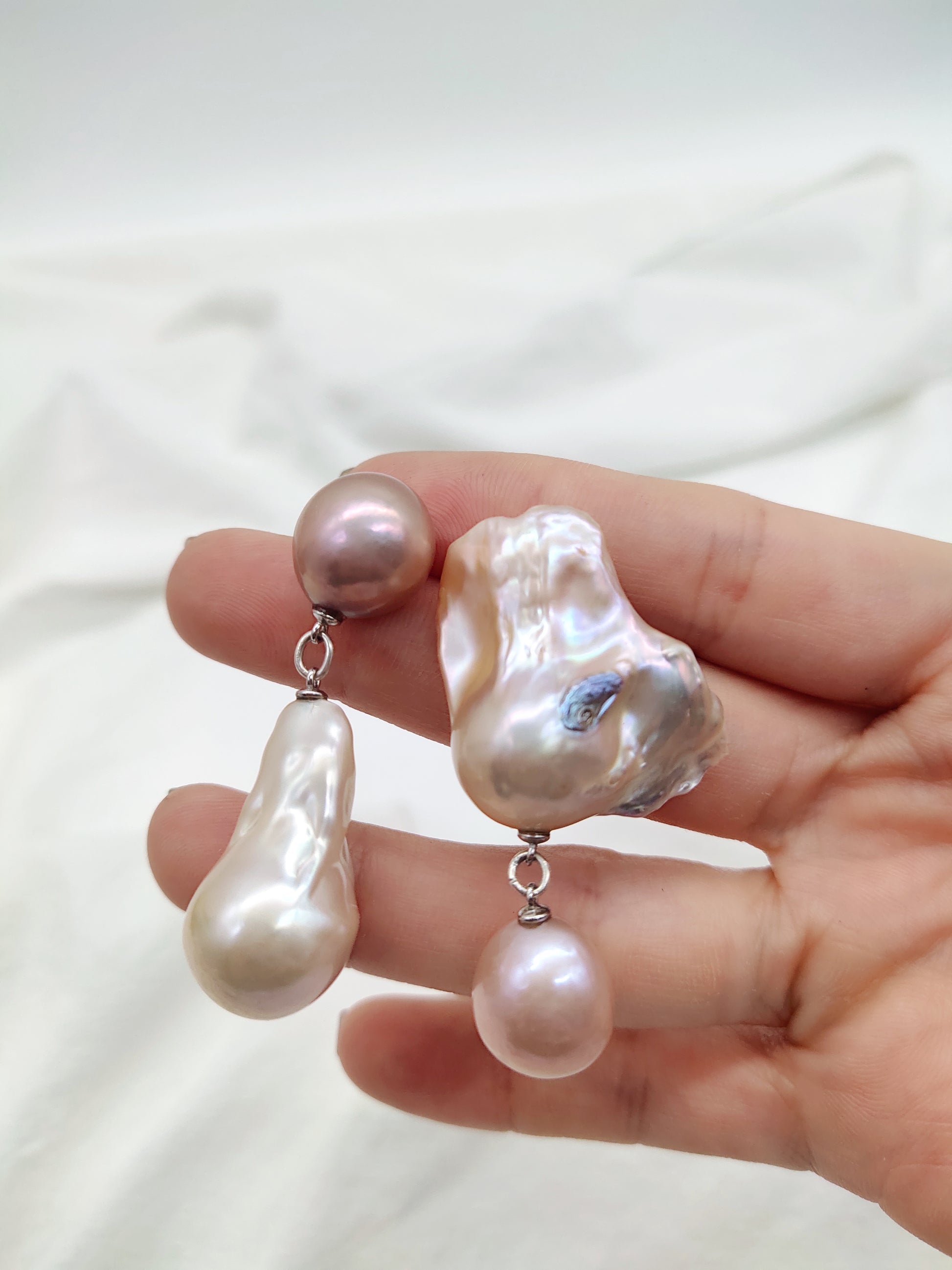 LARGE BOROQUE ASYMMETRICAL SYTLE PEARL EARRINGS