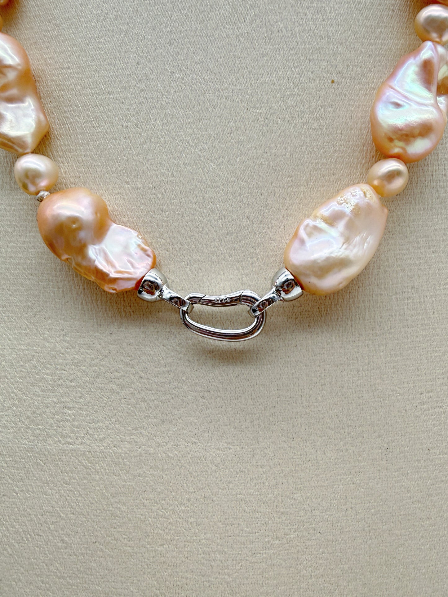 PEACH COLOUR LARGE BAROQUE PEARL NECKLACE