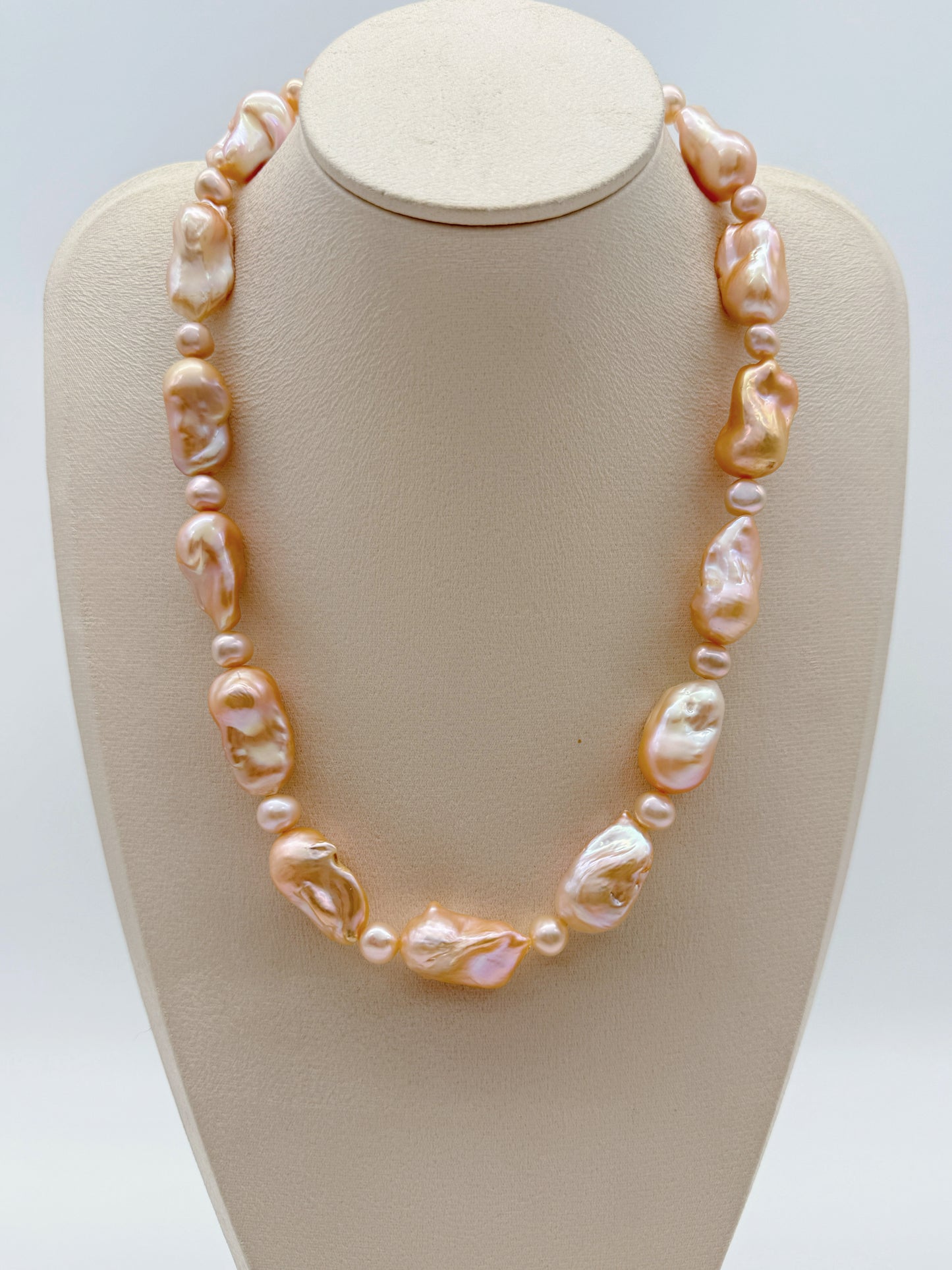 PEACH COLOUR LARGE BAROQUE PEARL NECKLACE