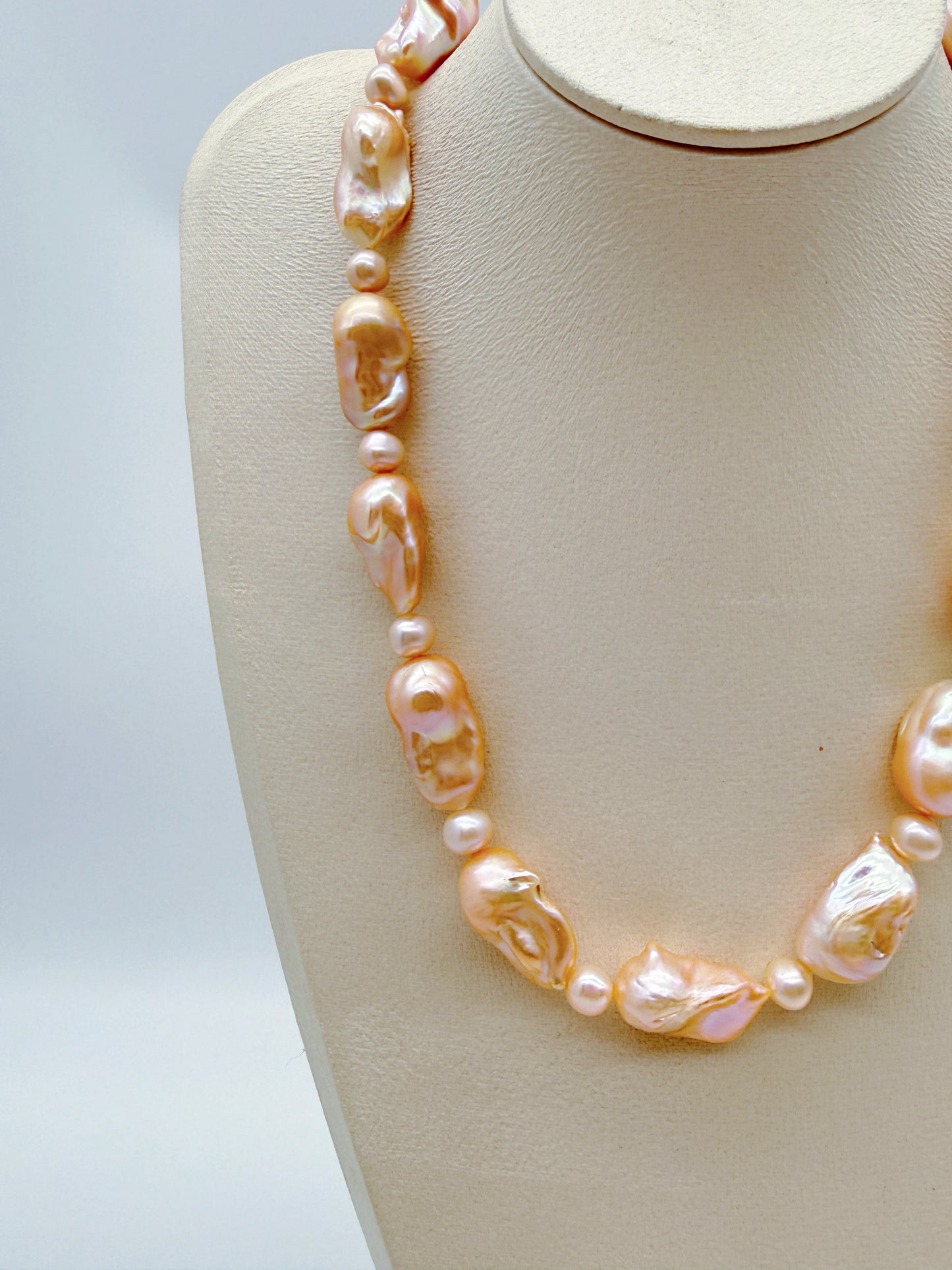 PEACH COLOUR LARGE BAROQUE PEARL NECKLACE