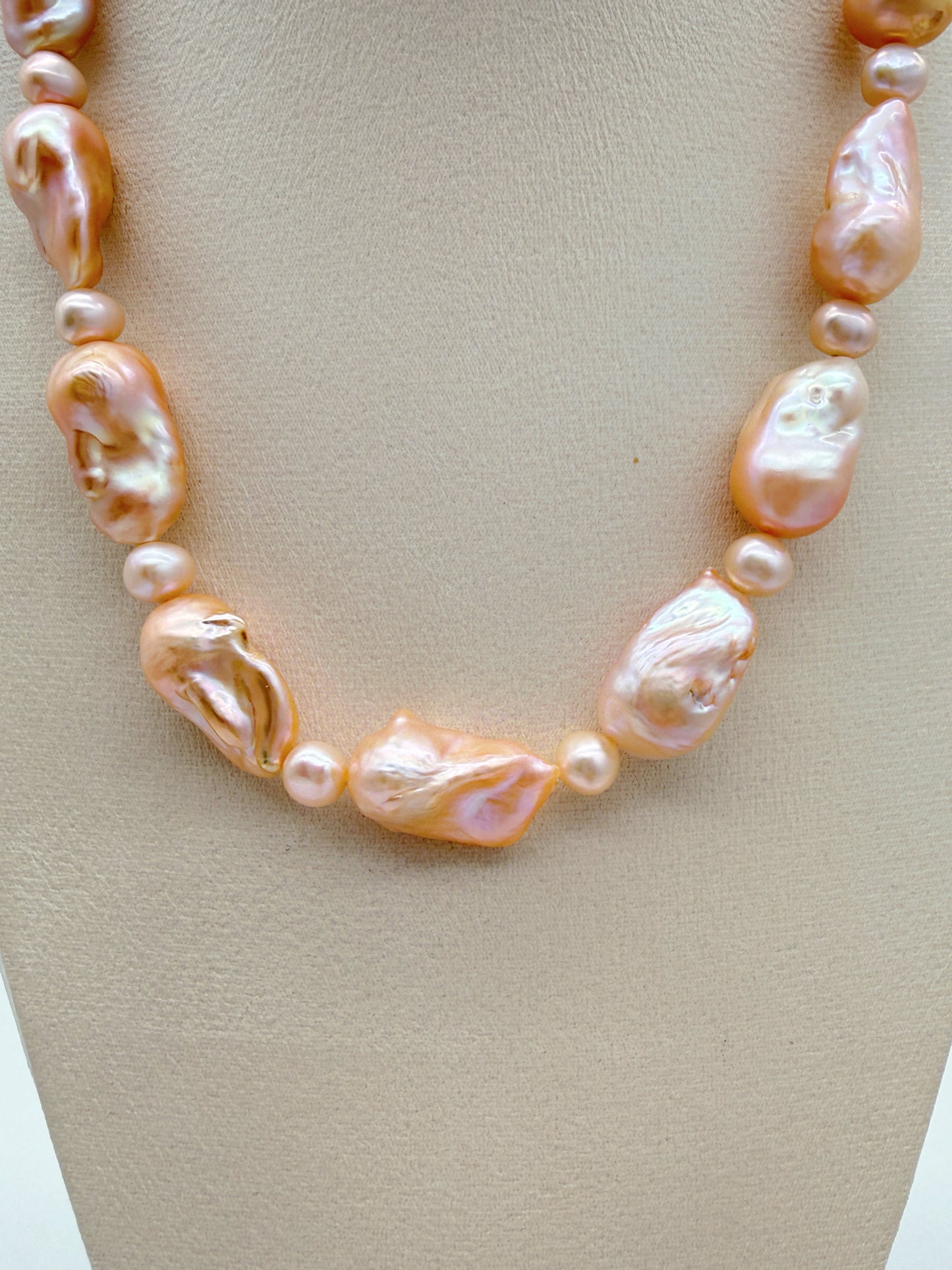 PEACH COLOUR LARGE BAROQUE PEARL NECKLACE