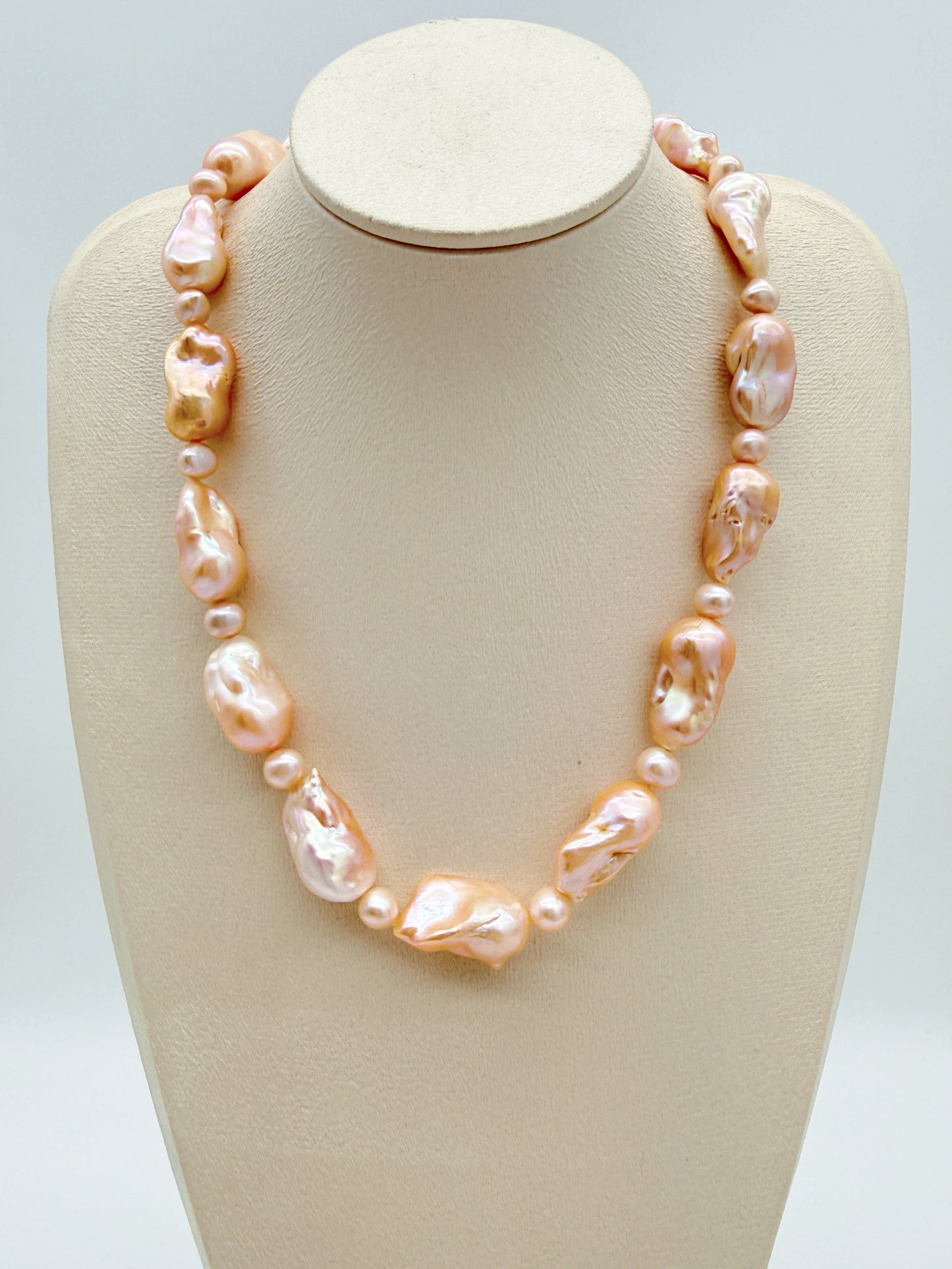 PEACH COLOUR LARGE BAROQUE PEARL NECKLACE