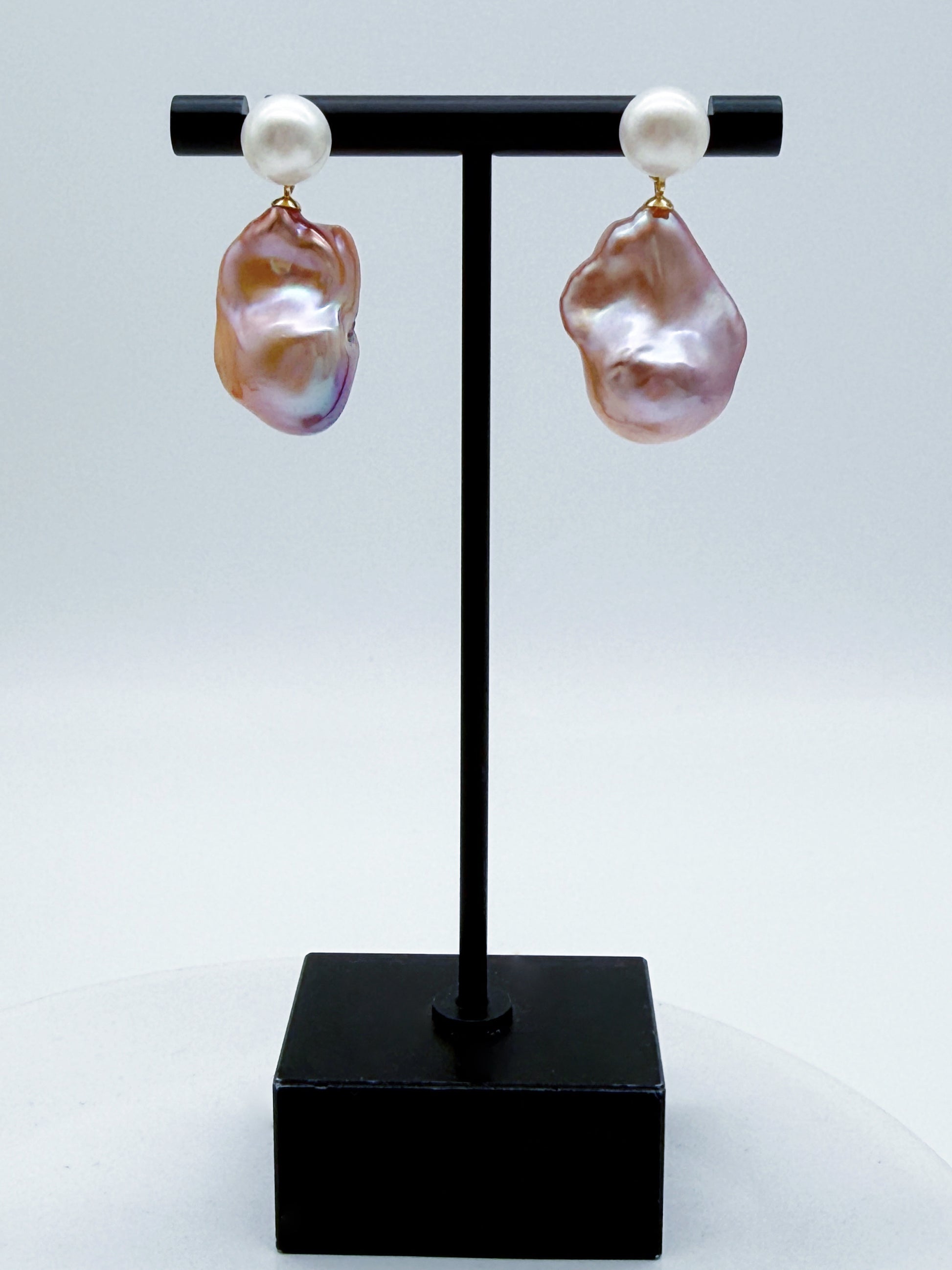 TWO- TONE COLOUR BAROQUE PEARL EARRINGS