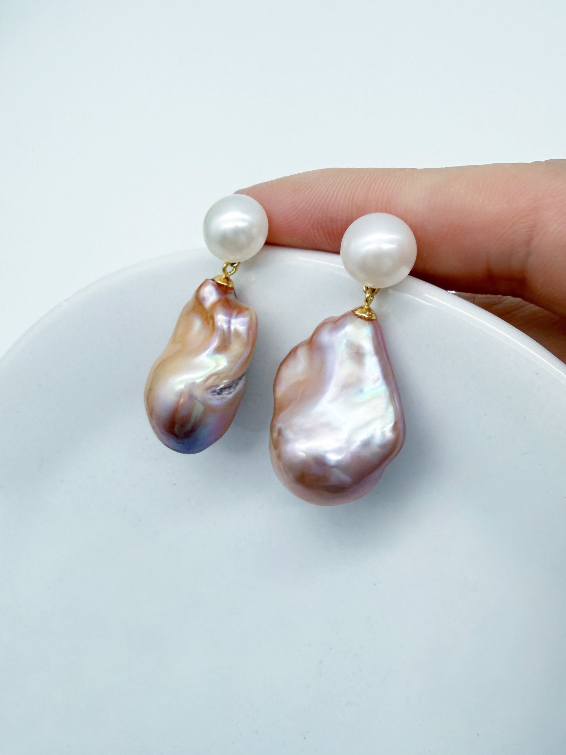 TWO- TONE COLOUR BAROQUE PEARL EARRINGS