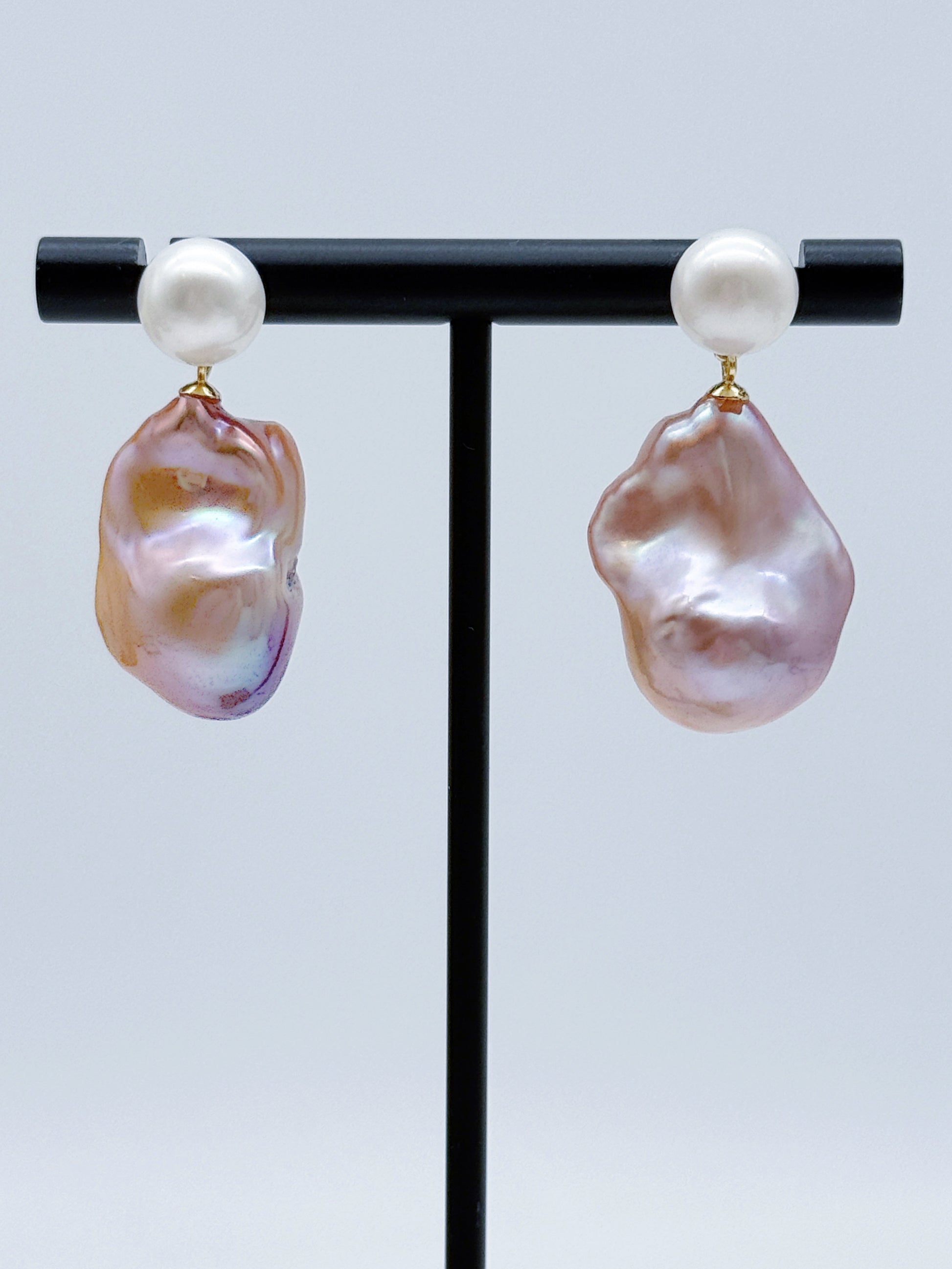TWO- TONE COLOUR BAROQUE PEARL EARRINGS