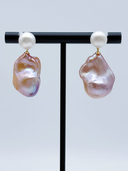 TWO- TONE COLOUR BAROQUE PEARL EARRINGS