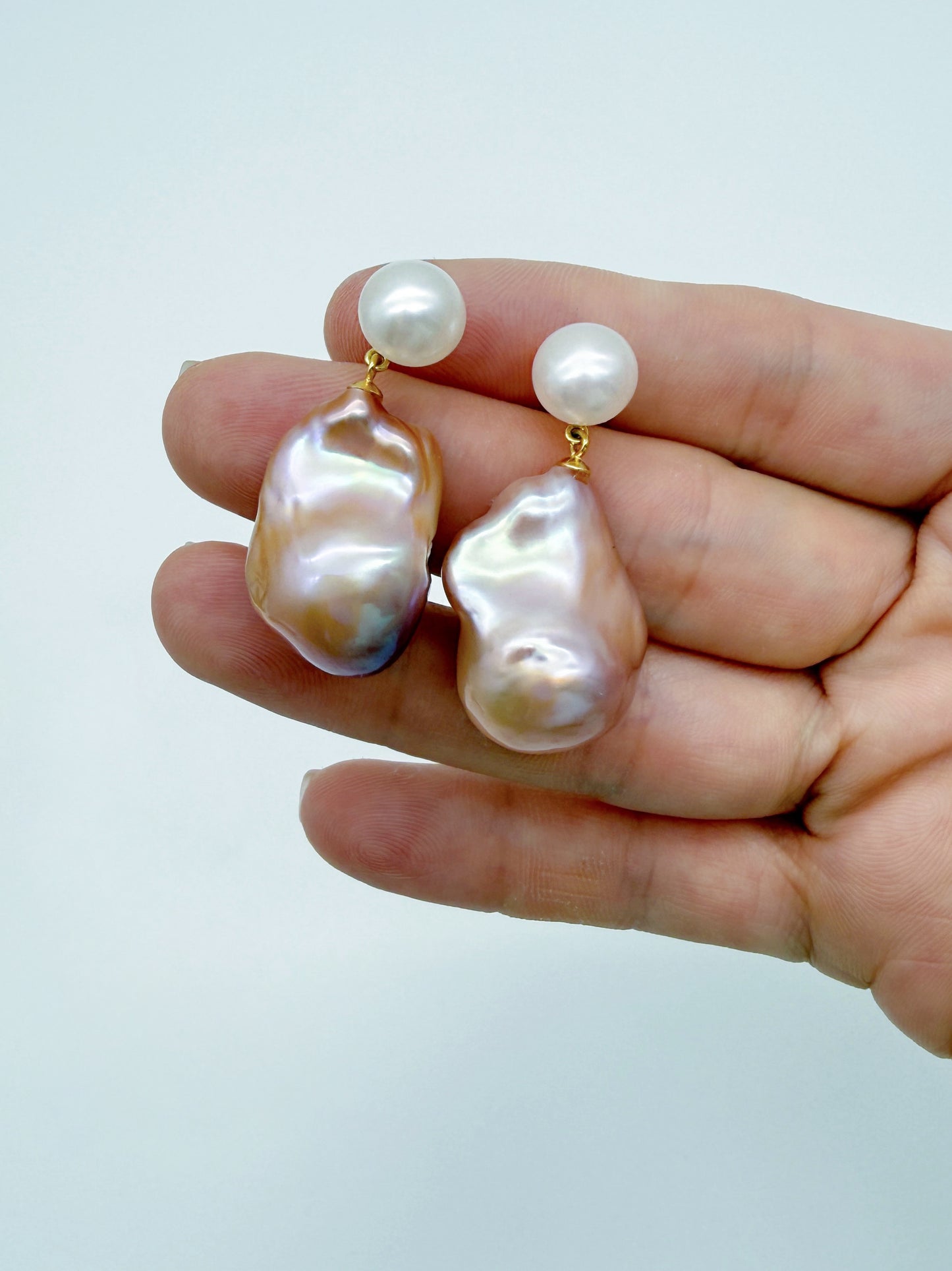 TWO- TONE COLOUR BAROQUE PEARL EARRINGS