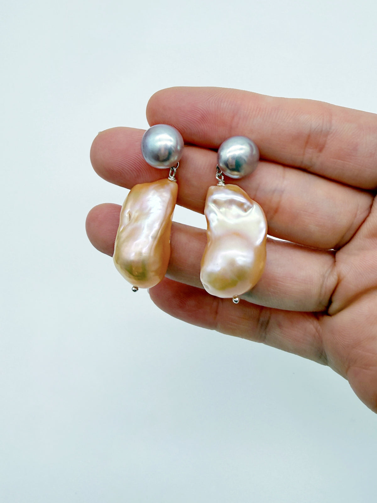 TWO- TONE COLOUR BAROQUE PEARL EARRINGS