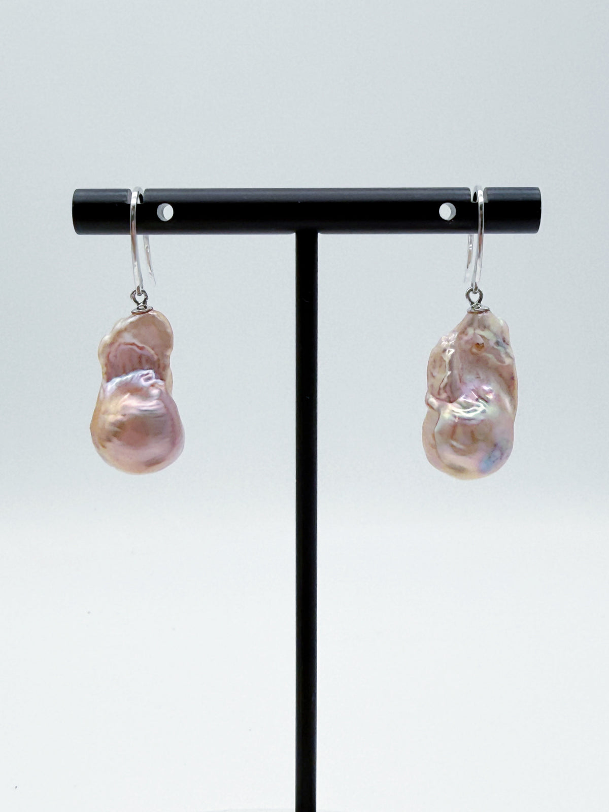 NATURAL PINK LARGE BAROQUE PEARL EARRINGS