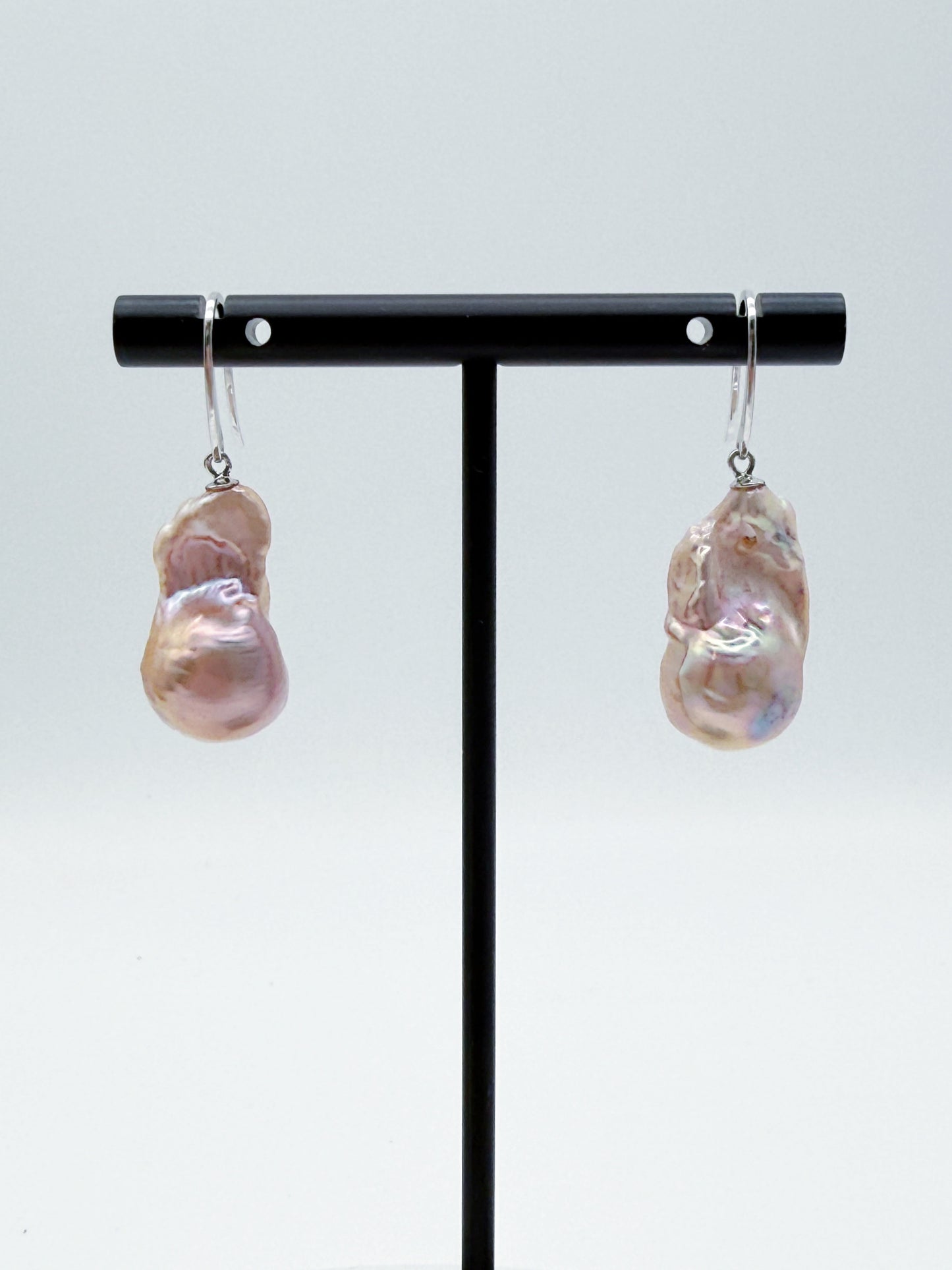NATURAL PINK LARGE BAROQUE PEARL EARRINGS