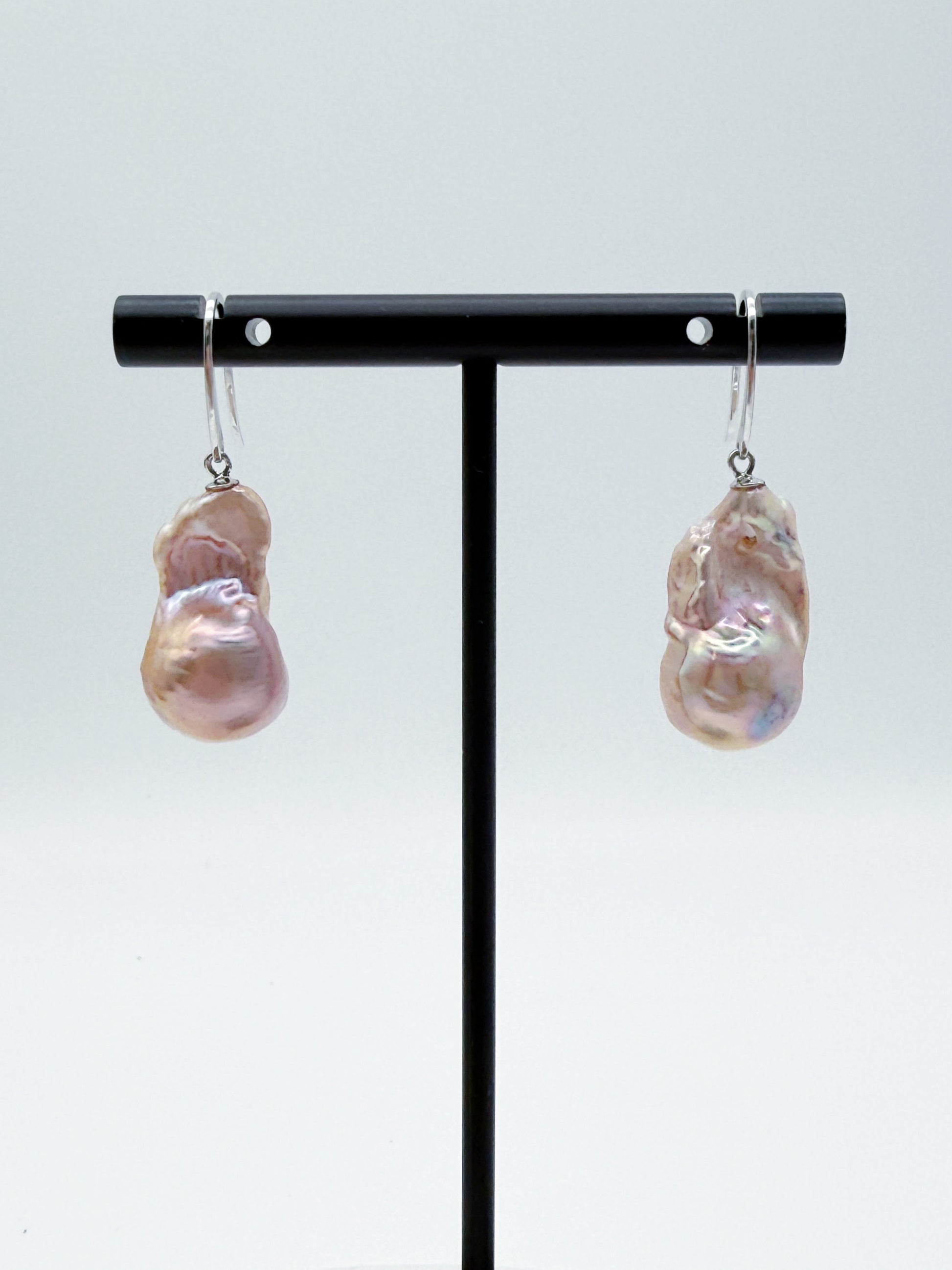 NATURAL PINK LARGE BAROQUE PEARL EARRINGS