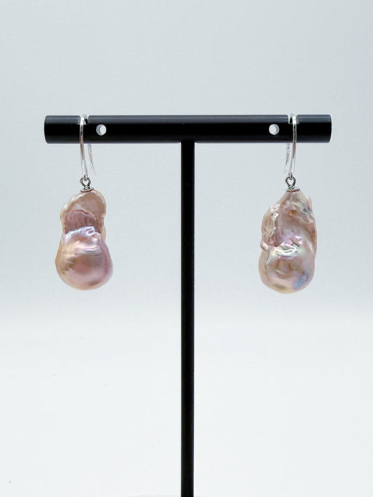 NATURAL PINK LARGE BAROQUE PEARL EARRINGS