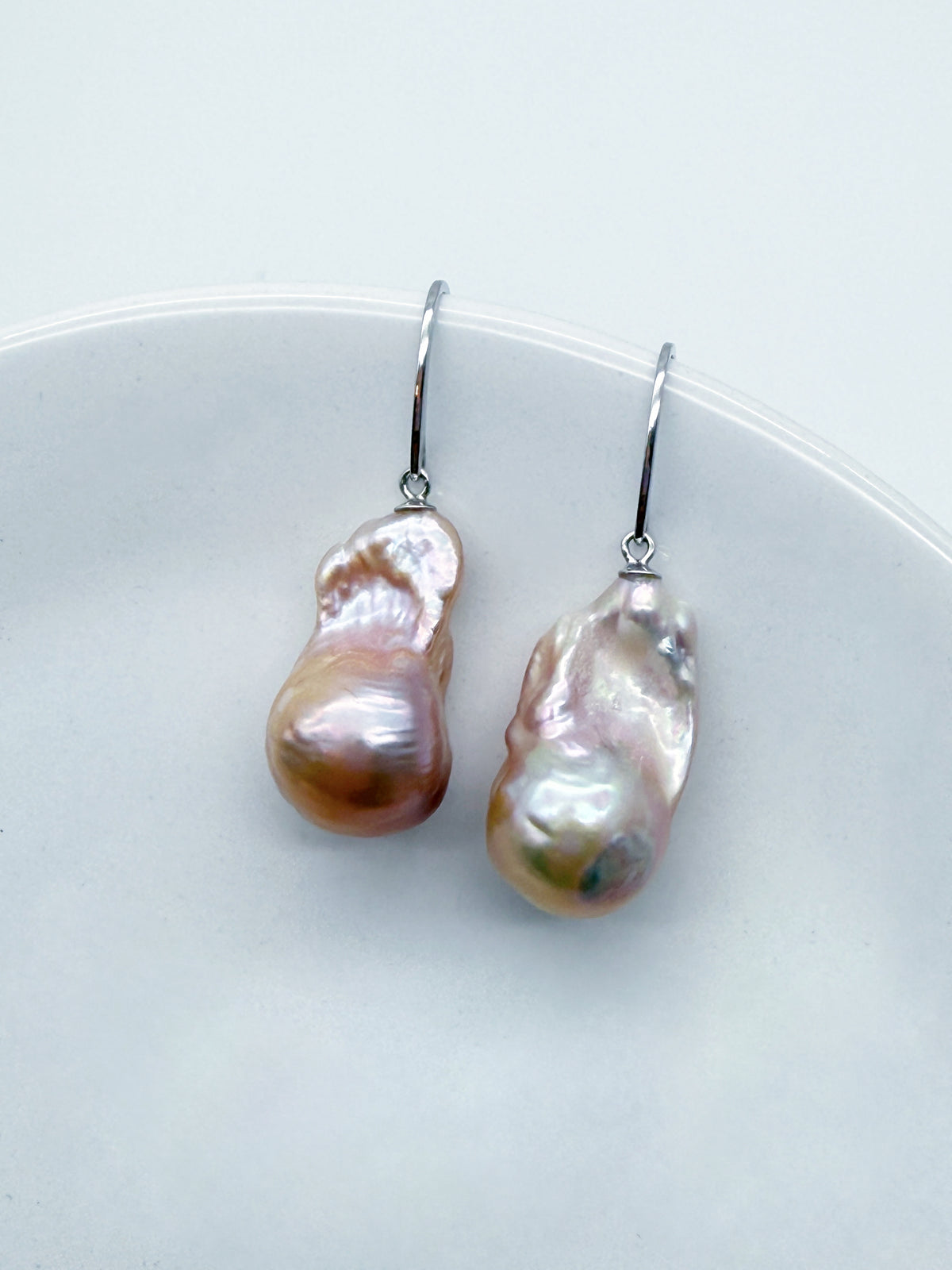NATURAL PINK LARGE BAROQUE PEARL EARRINGS