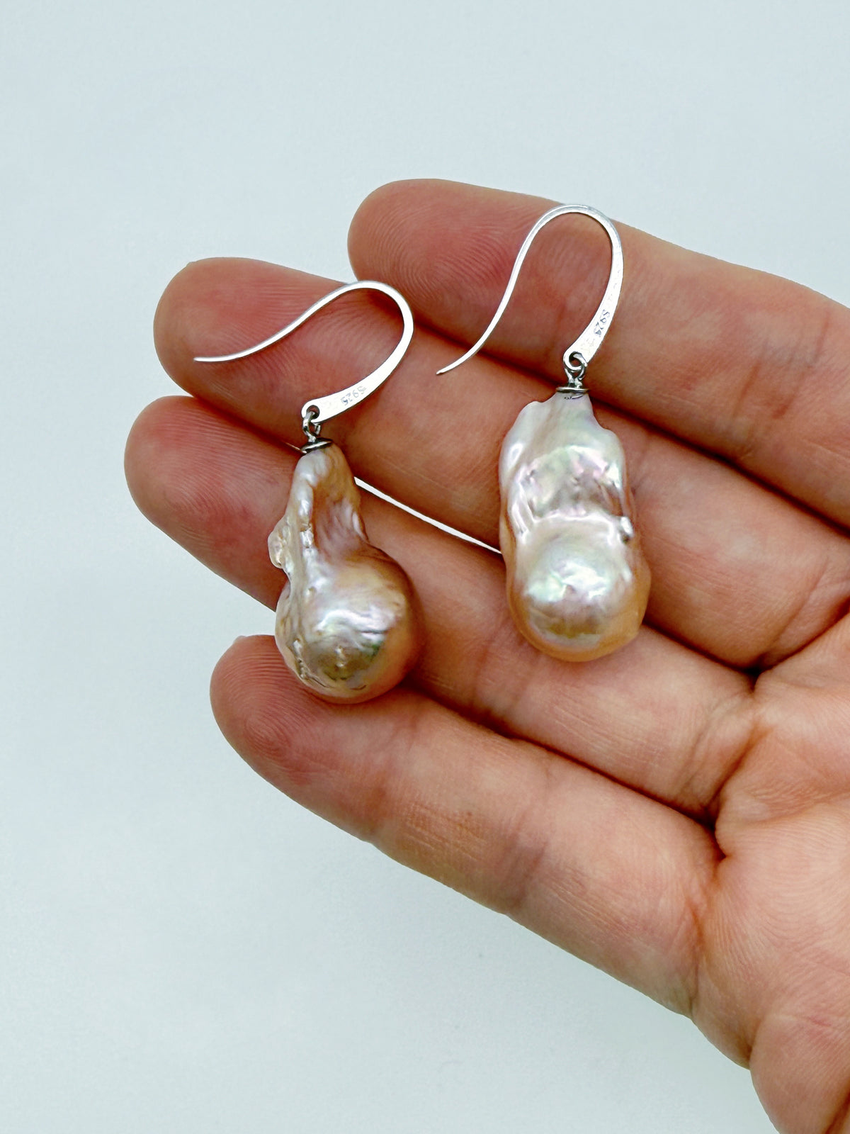 NATURAL PINK LARGE BAROQUE PEARL EARRINGS
