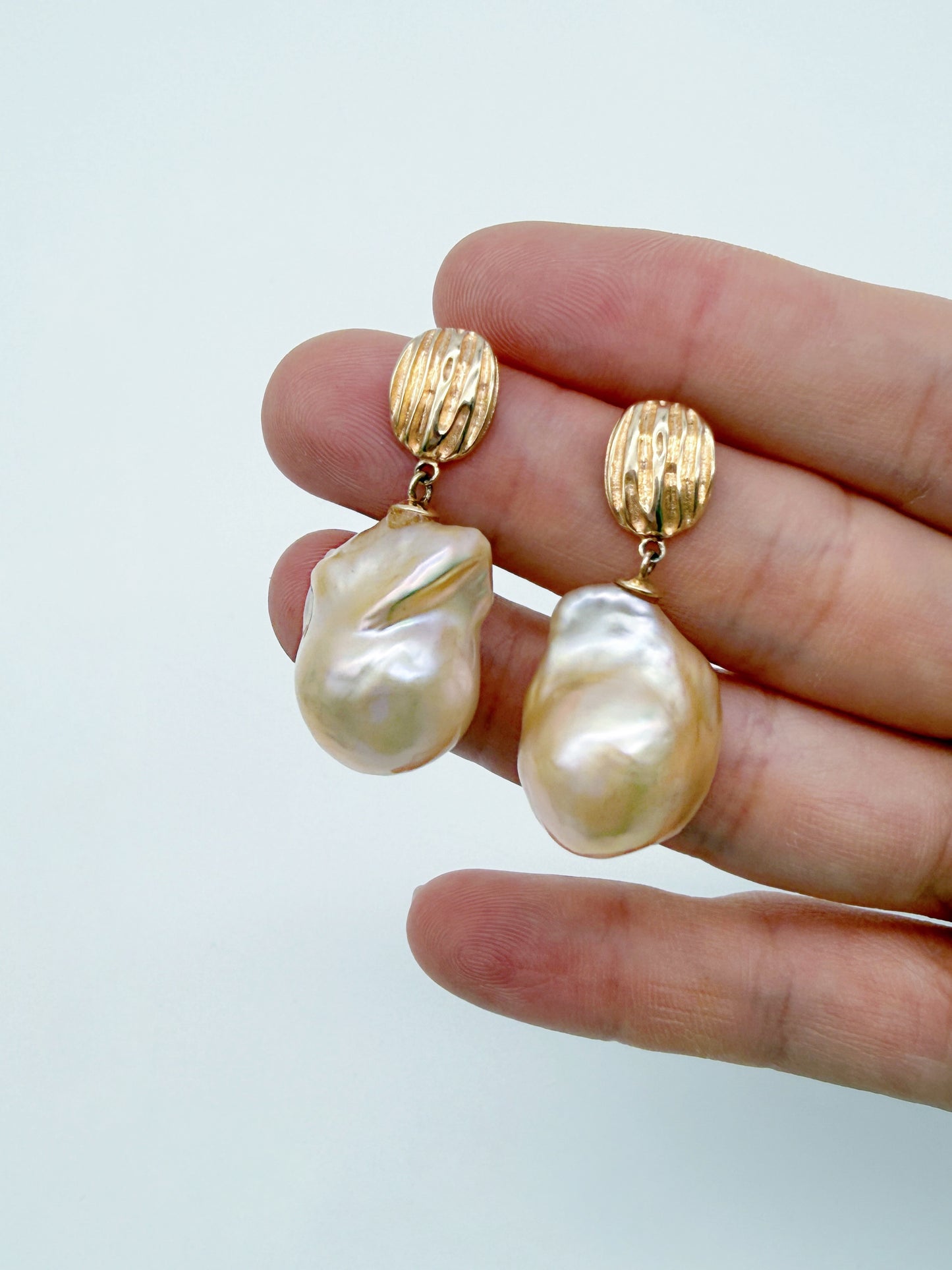 NATURAL CHAMPAGNE COLOUR BAROQUE PEARL EARRINGS