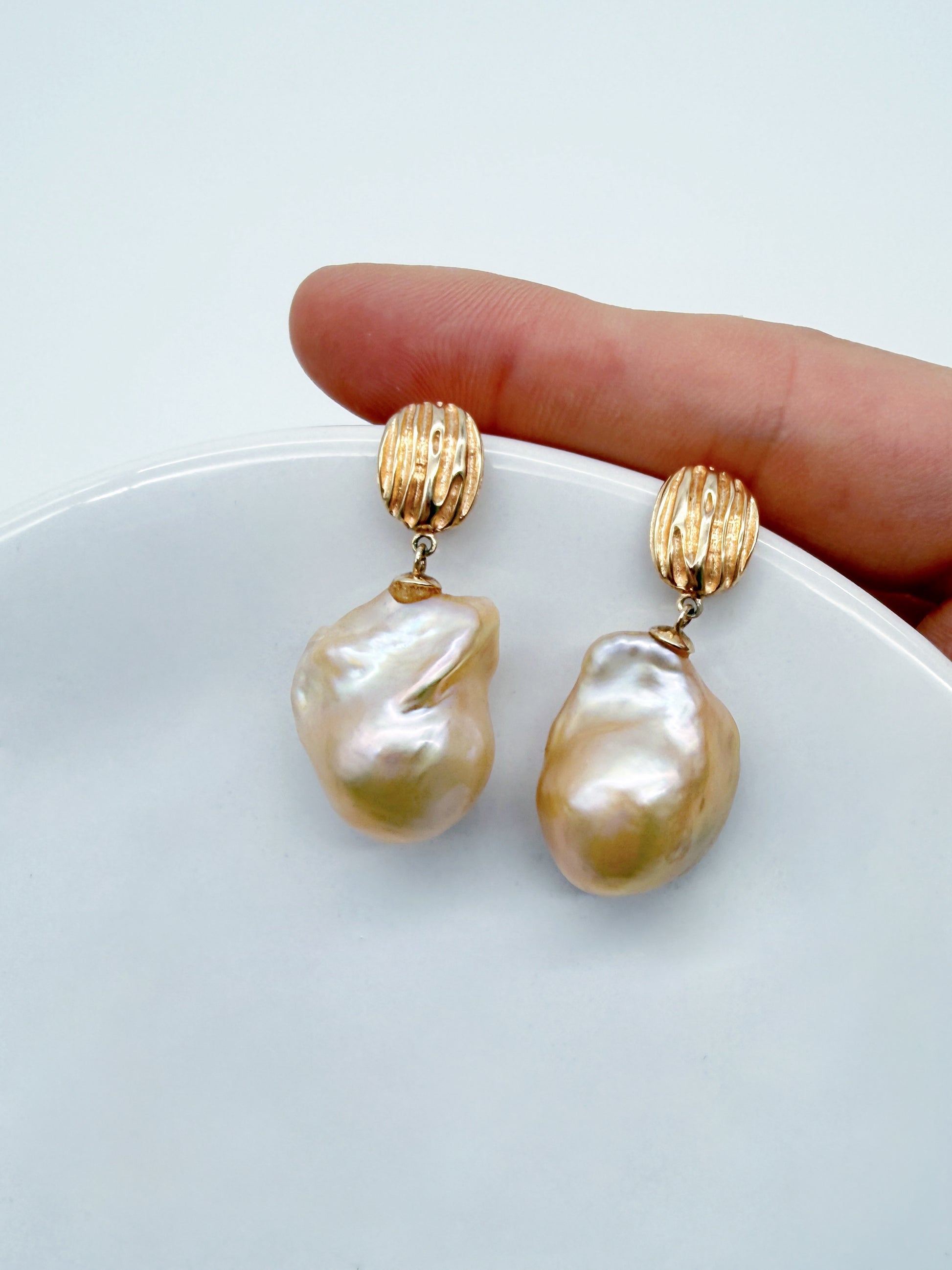 NATURAL CHAMPAGNE COLOUR BAROQUE PEARL EARRINGS