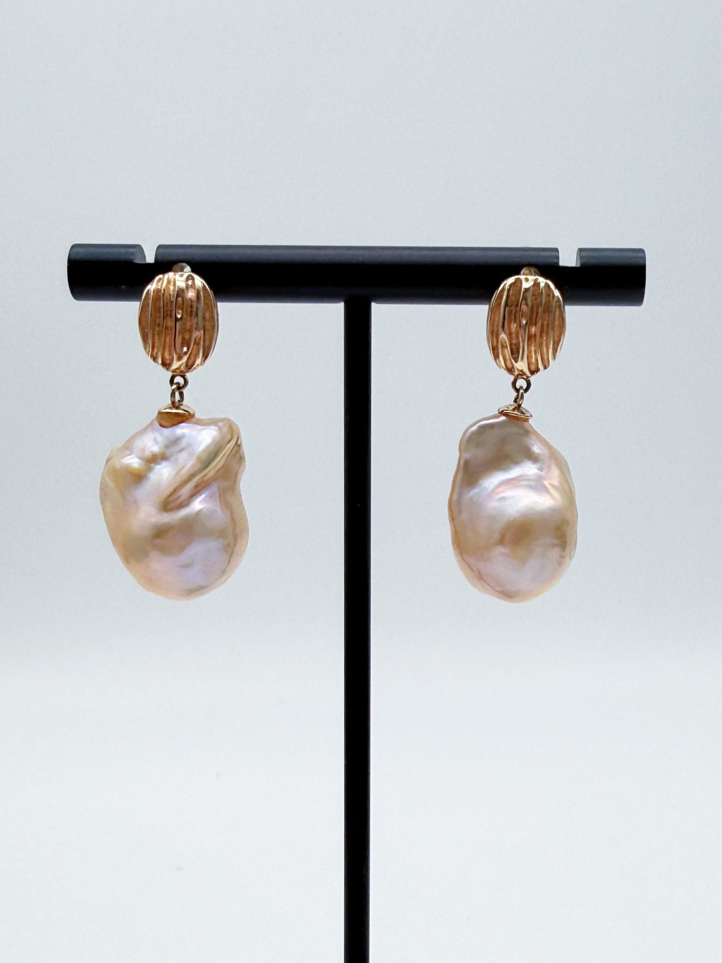 NATURAL CHAMPAGNE COLOUR BAROQUE PEARL EARRINGS
