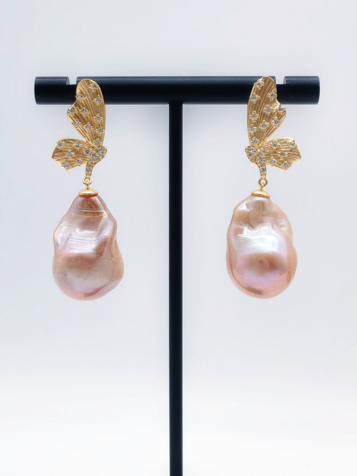 NATURAL PEACH LARGE BAROQUE PEARL EARRINGS